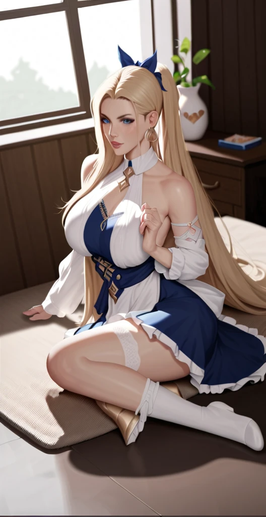 masterpiece,best quality,1girl,28yo,beautiful girl,BREAK,(White sheer dress:1.7),(Cleavage:1.5),BREAK,(Beautiful blonde,braid,blue eyes:1.5), are visible through the,Spread your legs,BREAK,Bust up shot,(vaginal  insertion:1.6),