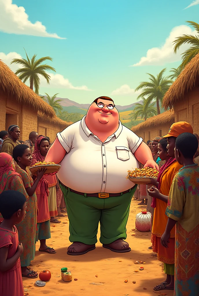 Peter griffin giving out food to an African village