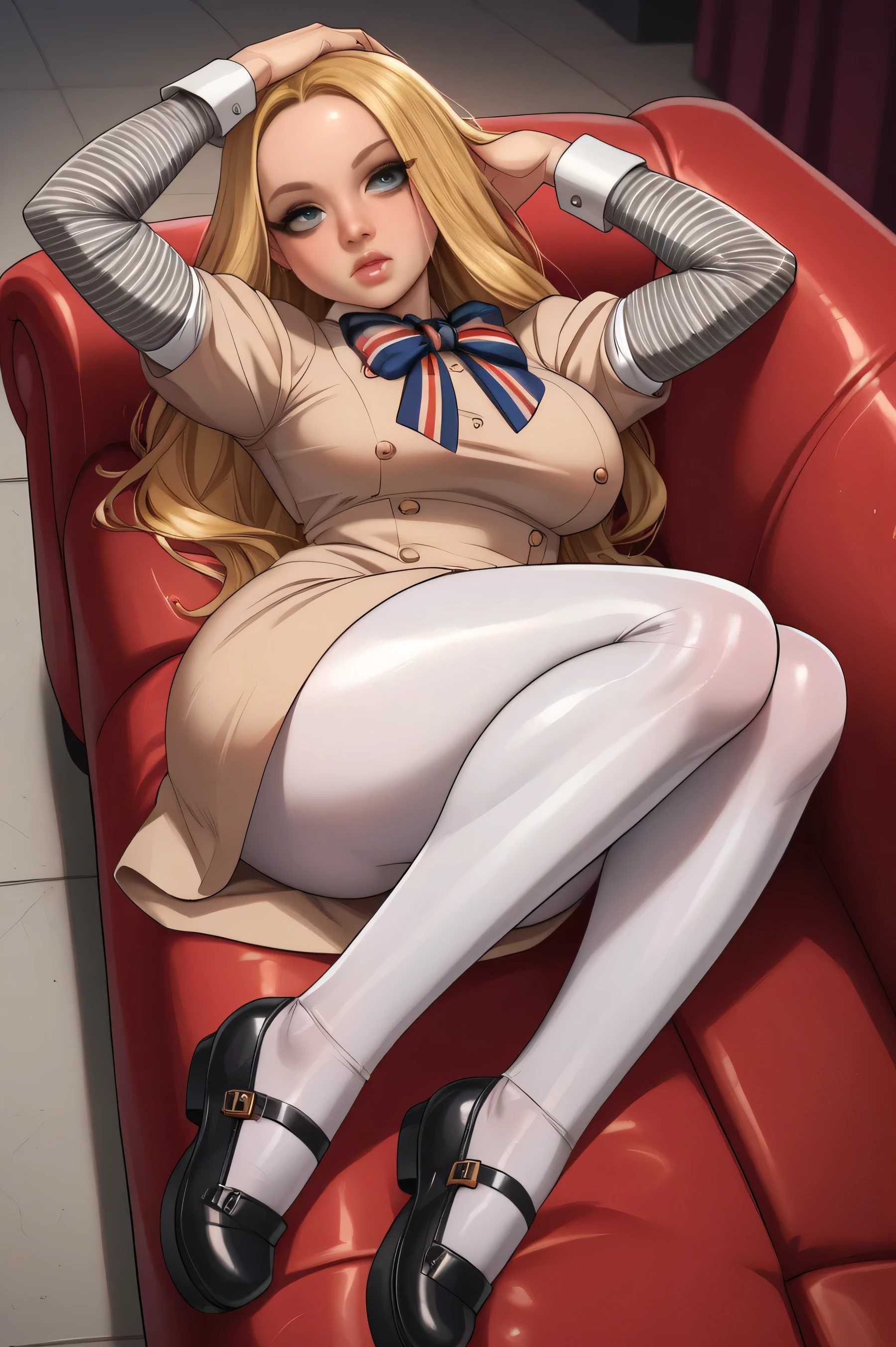 M3GAN du film de Megan, Blonde fille, hanches courbées, sous les vêtements, cheveux blonds, cheveux longs, corps sexy, cul énorme, corps, fille, white fille, Long hair fille, young fille, young fille, fond de chambre , main sur la tête, little, fille, {{x}}, M3GAN du film M3GAN, sideway leg M3GAN 1fille, cheveux longs, yeux bleus, cheveux blonds, front, robe beige, manches rayées, gros noeud papillon, nœud papillon multicolore, collants blancs, chaussures, mary janes, robot fille, gynoïde, allongé sur un canapé, jeune corps, couché tout en regardant un film la nuit, regard affectueux, énorme poitrine, vêtements étirés aux seins,