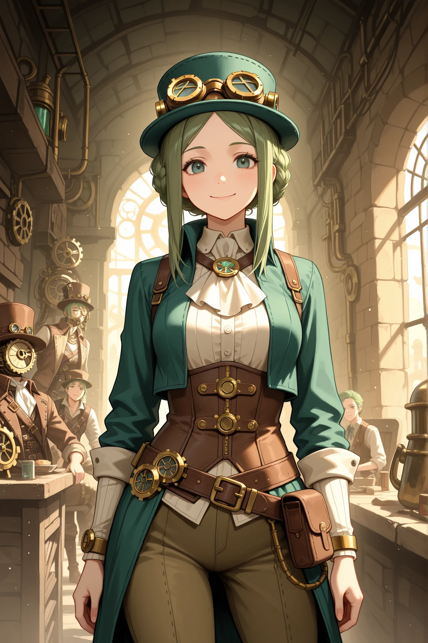 Ash Green Hair,steampunk,The Alchemist of the Underground Ruins,viewers,smile full of themselves