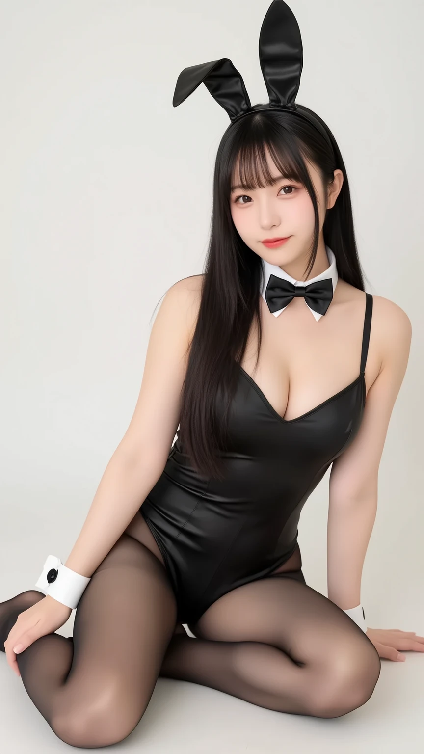 woman wearing thin, low-cut blouse, wearing , pantyhose, sling strap, with big cat ears, wearing black round owl glasses