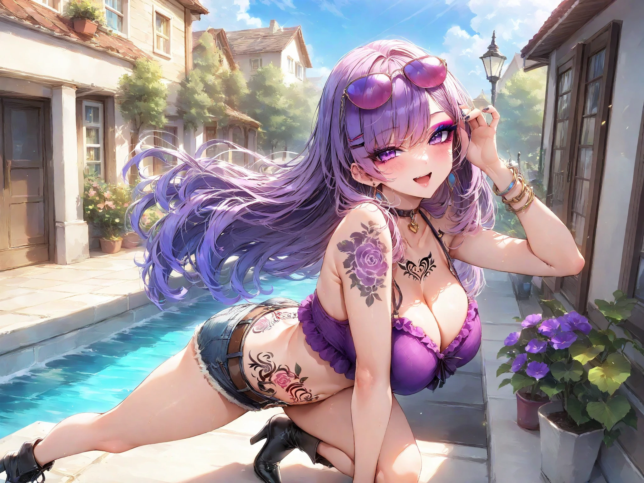 A 20-year-old girl walks on a river， mix4， Sweaters， pillow head， cparted lips， Open_Mouth， photorealestic， Photo_\（curly\）， 独奏， stuffed_Animal， stuffed_toys， teddy_bear，（tmasterpiece），（realisticlying：1.3）， Hyper-detailing， （highdetailskin：1.2），（best qualtiy：1.0）， （超高分辨率：1.0）， （Ulzzang-6500：0.3）， Wavy detail hair， long whitr hair， rays of sunshine， （Beautiful detail makeup）， （ arousal blushing heavy breathing：1.0）， Flower theme flower petals scattered， （Soft glow overflow：0.5）H cup big breasts，Blush、