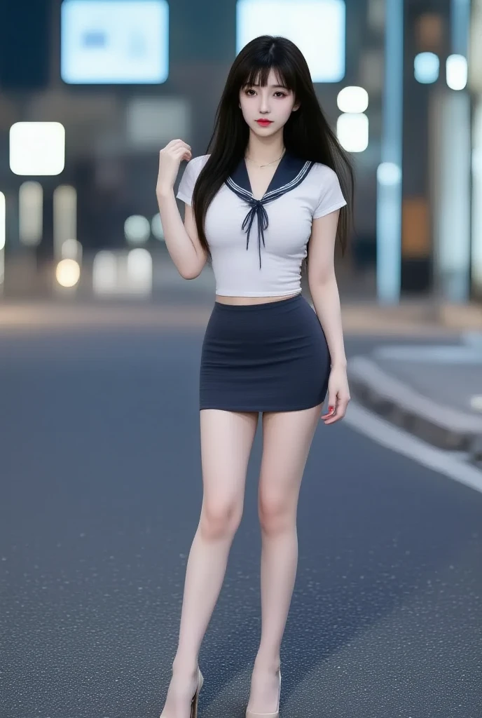 best quality, ultra high res, (photorealistic:1.4), 1girl,solo, full lips, a sultry gaze, school uniform, A  student might possess a confident and alluring demeanor, showing a sense of self-assurance and charisma that draws people towards them.She has a toned and fit physique, and carry themselves with poise and grace. Her clothing and style might be fashionable and tasteful, accentuating their best features while maintaining a sense of class and elegance.