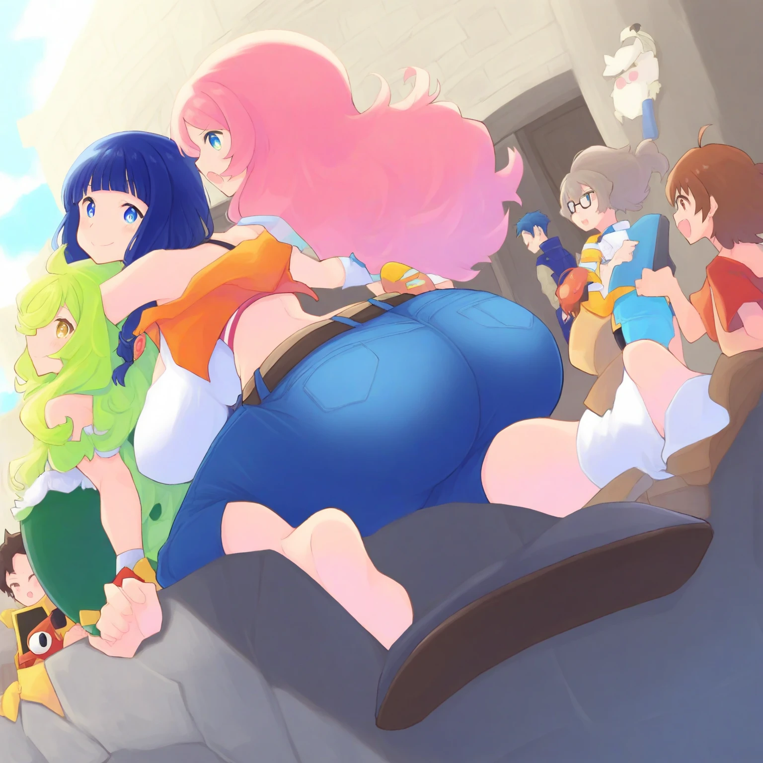 score_9, score_8_up, score_7_up, feral, pale body, male, Button Mash pony, cream heart, female, size difference, macro/micro, anatomically correct, feral , good , (depth of field), muted colors, extremely high quality RAW photograph, (lying on back), earth pony, semi-anthro, female, ponified, fluff chest, large ass, large hoof, hooves, view from leg height, three-quarter view, a dutch angle shot, ((between legs)), in legs shot, close-up legs, closer hips, ((close-up shot)), macro shot, close-up  view, large , micro, (Button Mash's pony), sit on ground, character1: cream heart, character2: button mash, interaction: climb on top of each other