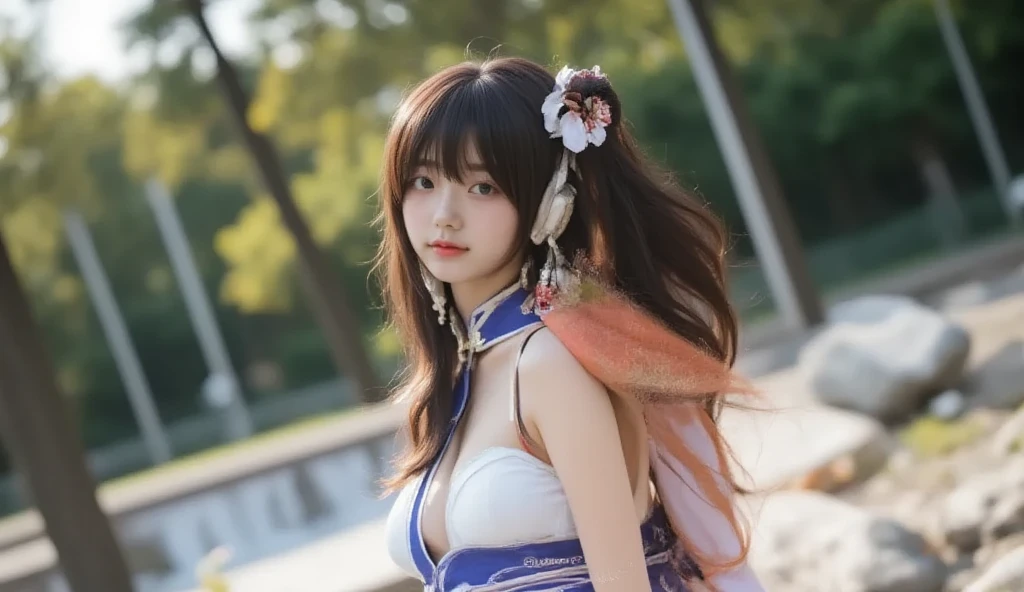 masterpiece, best quality, photorealistic, unparalleled masterpiece, ultra ditailed, perfect , perfect hands, perfect fingers, (full body:1.5), BREAK lamia, (white snake body:1.4), Japanese snake girl, BREAK  shrine maiden's ceremonial dress, sleeve, ditailed snake eyes, slim waist, alluring, beautiful face, pure face, pale skin, long straight hair, divine goddess, shiny skin, divine atmosphere, snake body, loaf around, Japanese shrines, Lamia