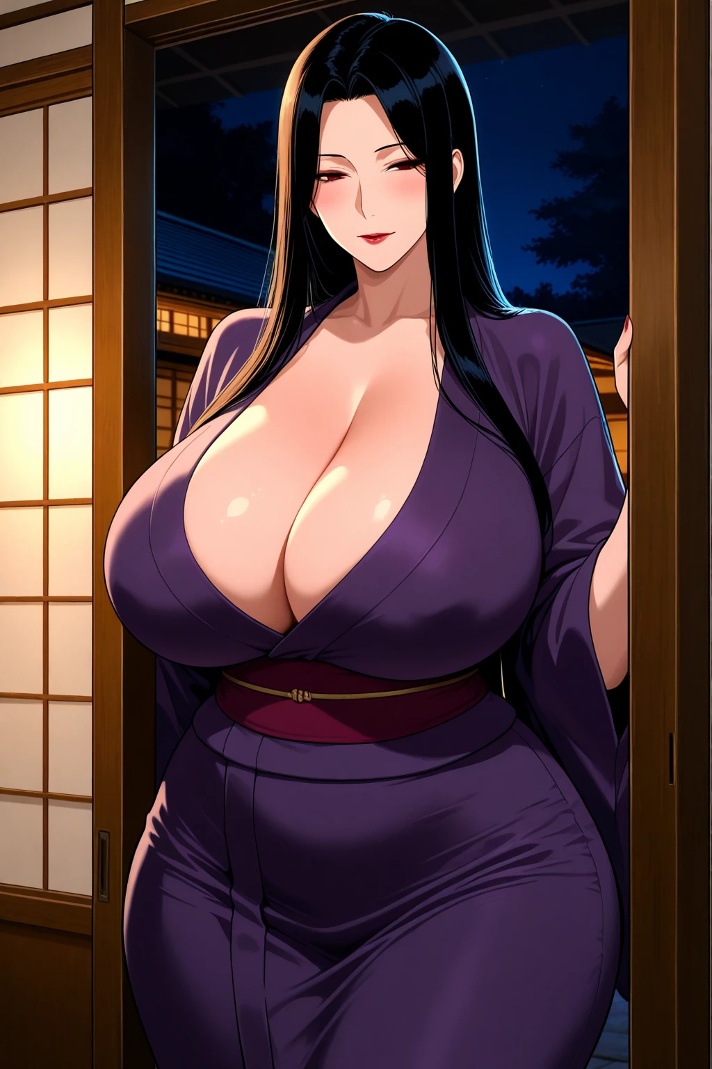 ultra realistic 8k cg, masterpiece, ((ultra detailed background,  intricate detail, highly detailed, fine details best quality, hyperdetailed face)), ???????????????? ,beautiful lighting, absurdres, BoaHancockV2,  1girl, solo, (black hair), long hair, jewelry, closed mouth, ), cleavage, (short kimono : 1.1), (cleavage),, curvy, midriff, curvy, thighs, shiny clothes), blue eyes, complex detailed background, indoor, palace), ((cowboy shot)), curvy, (????????????????: 1.1), seductive smile, cowboy shot, earrings, jewelry, elf ears