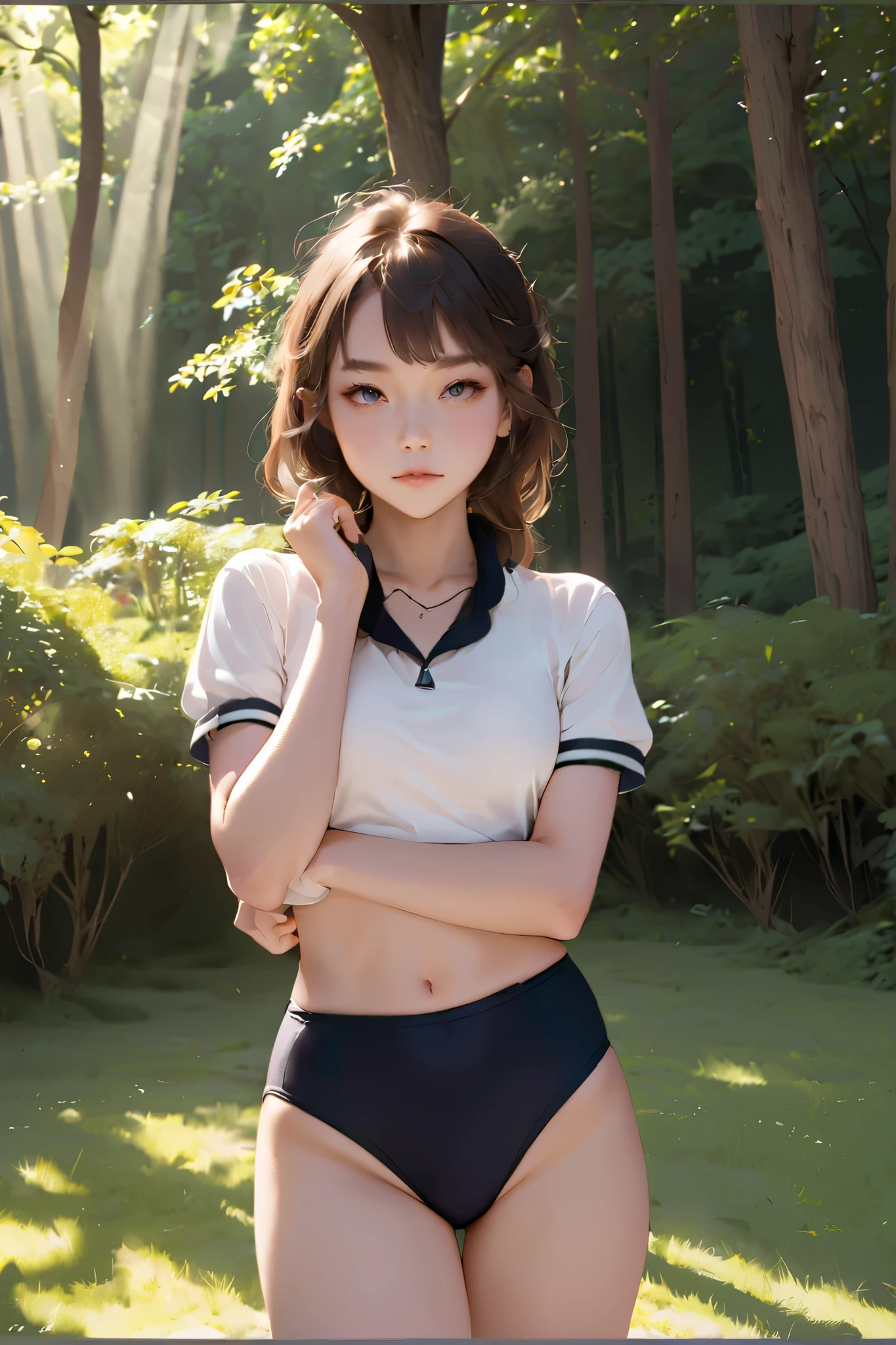 A young, strikingly beautiful female astronaut, of East Asian descent and approximately 12 years old, gracefully descends onto a desolate, red planet. alien horizon. wearing a black high leg leotard.She moves with a confident, yet cautious, stride, her expression a mix of awe and determination as she surveys the ruins of a long-lost civilization. Ancient, crumbling structures of obsidian-like material, etched with indecipherable glyphs, are scattered across the ochre landscape. The composition is a medium shot, with a slightly elevated angle, emphasizing the astronaut's solitary presence against the backdrop of the alien world. A faint, ethereal glow emanates from the remnants of the civilization, hinting at its technological prowess. The atmosphere is one of mystery and melancholy, with the colors dominated by shades of red, black, and deep violet. The style evokes a blend of science fiction and romanticism, reminiscent of classic space opera illustrations.