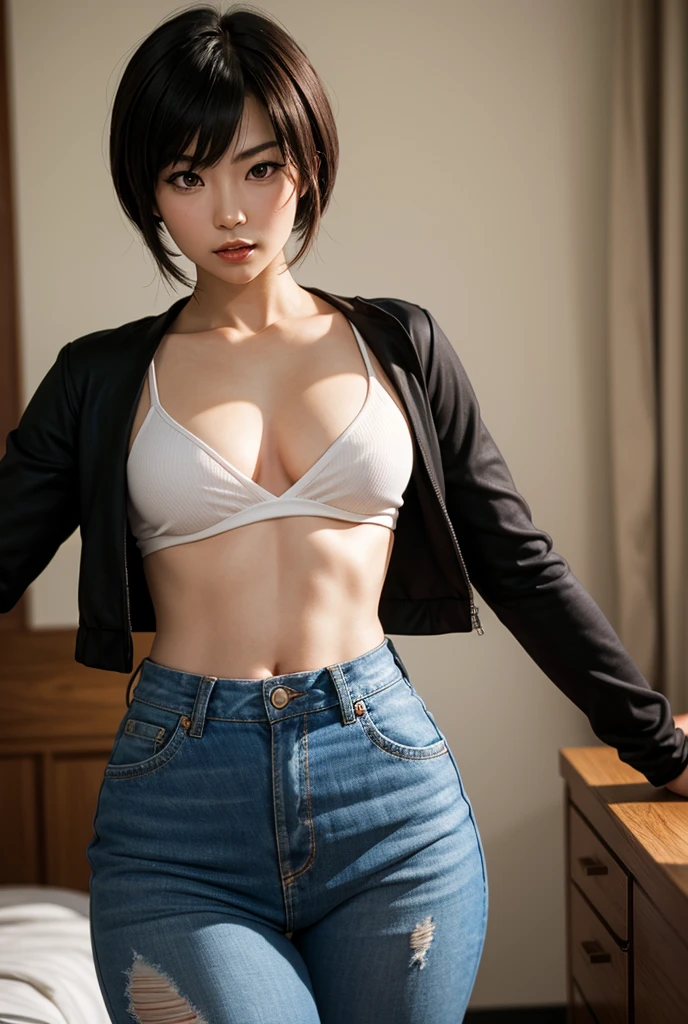(masutepiece:1.3), (8K, Photorealistic, Raw photo, Best Quality: 1.4), (1girl in), Beautiful face, (Realistic face), (Black hair, Short hair:1.3), Beautiful hairstyle, Realistic eyes, Beautiful detailed eyes, (Realistic skin), Beautiful skin, (Sweaters), Ridiculous, Attractive, 超A high resolution, Ultra-realistic, Very detailed, Golden ratio, Fuselage flash, Thongs, Ruching, Expose yourself, sexfriend, , Nippel, Presenting,