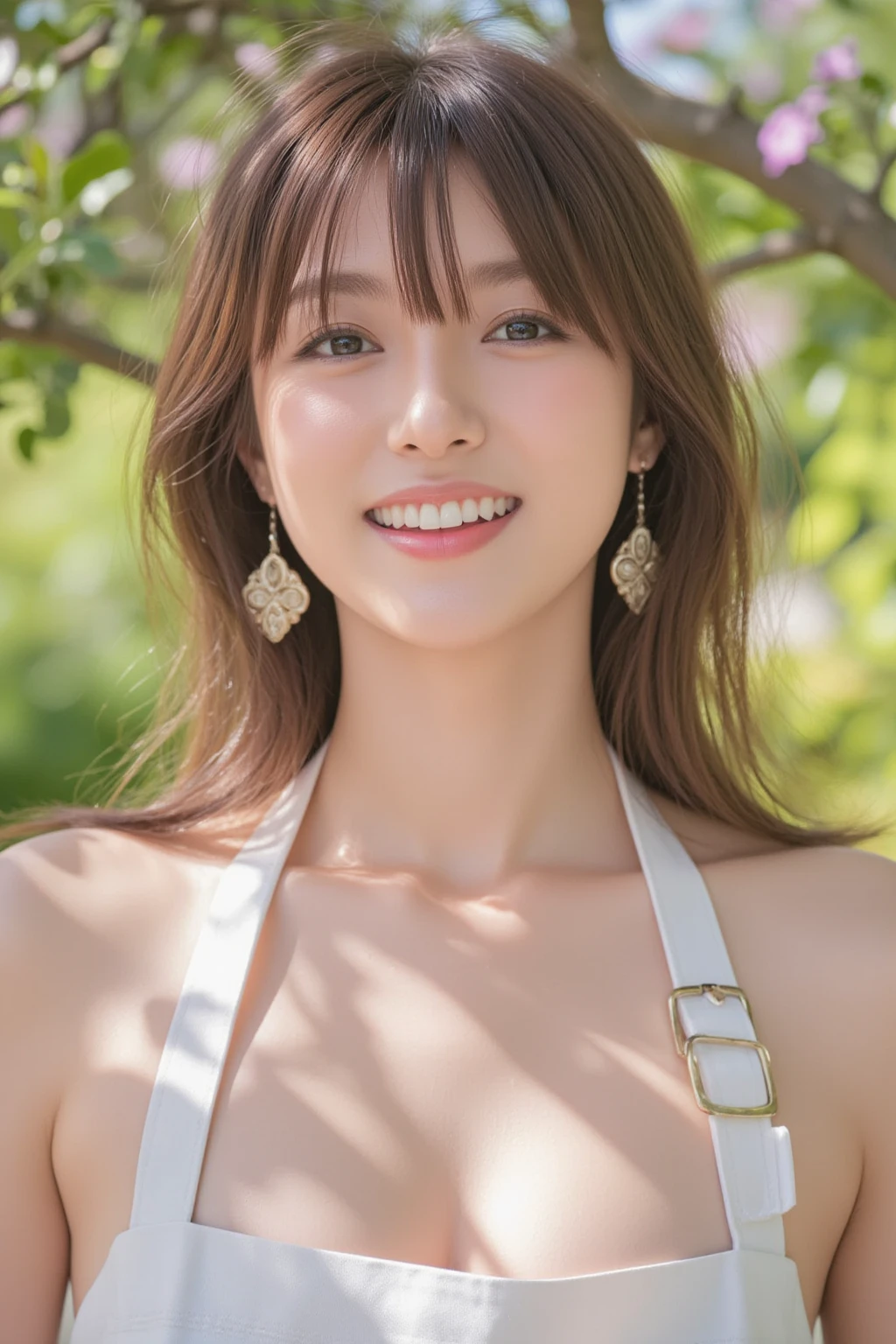 Highest quality、8k wallpaper、Reality:1.4、Photographed in natural light、View your viewers、background:Tropical Beach、1 beautiful girl、Japanese Idol、30 years old、Beautifully detailed eyes、Detailed face、Beautiful Skin、Slender、Slim waist、Long, slender legs、Lip balm、Blonde: 1.8、The sunlight hits her hair and it shines golden、Bun Hair:1.6、Asymmetrical bangs、Brightly colored bikini 、smile:1.8、I can see your chest、With big earrings、Big flower in hair、 pose