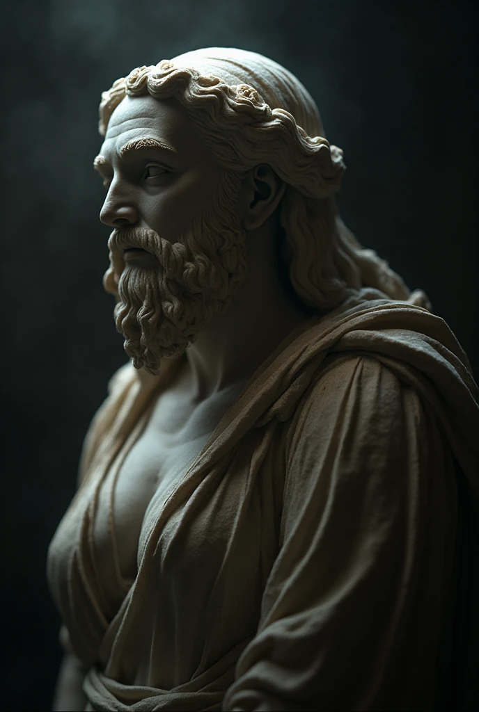 "Man resembling a philosopher statue."