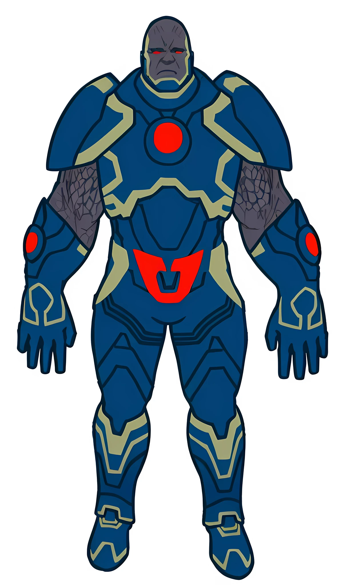 A rocky-skinned alien, olhos vermelhos, wearing a dark blue suit (DARKSEID FROM DC COMICS)