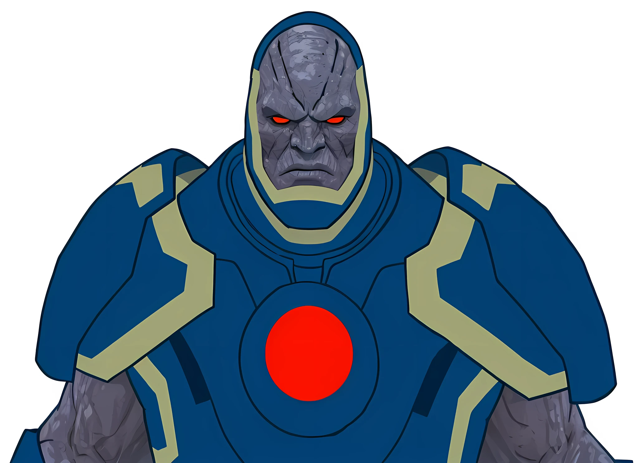 A rocky-skinned alien, olhos vermelhos, wearing a dark blue suit (DARKSEID FROM DC COMICS)
