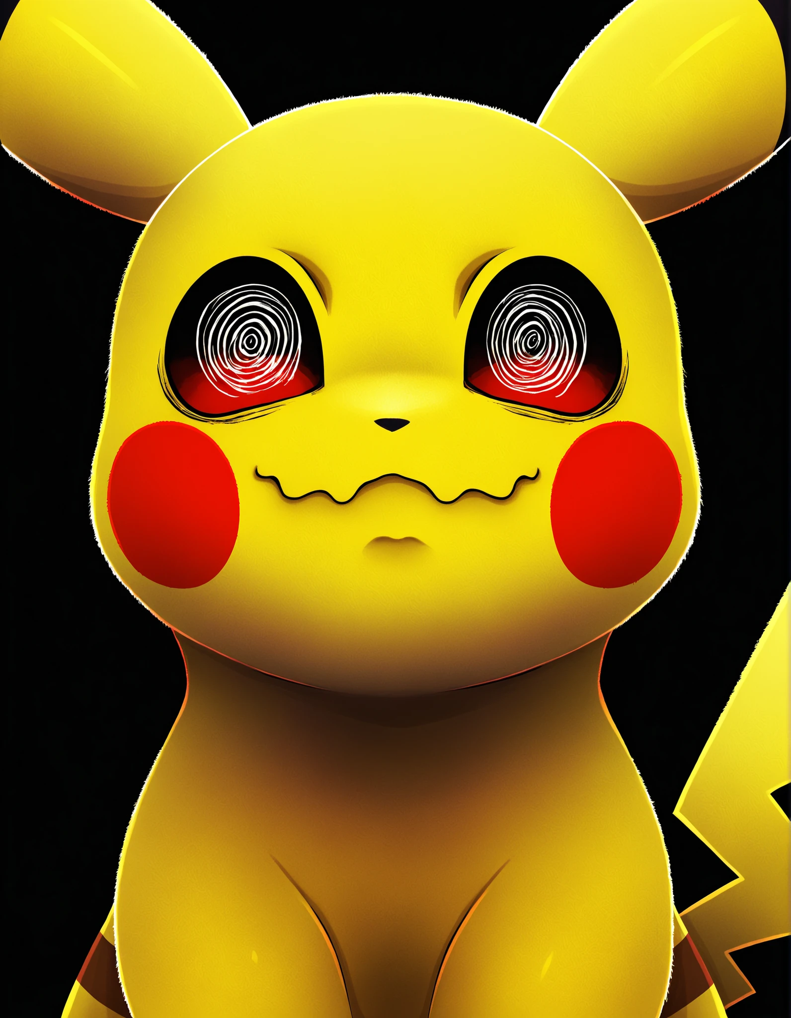 pearlyals 1girl, (solo:1.2), pokemon_\(species\), pikachu, face focus, crazy eyes, wavy mouth, mouth open, BREAK lazypos, lineless, best anatomy, HDR, 8K, high detail RAW color art, high contrast,