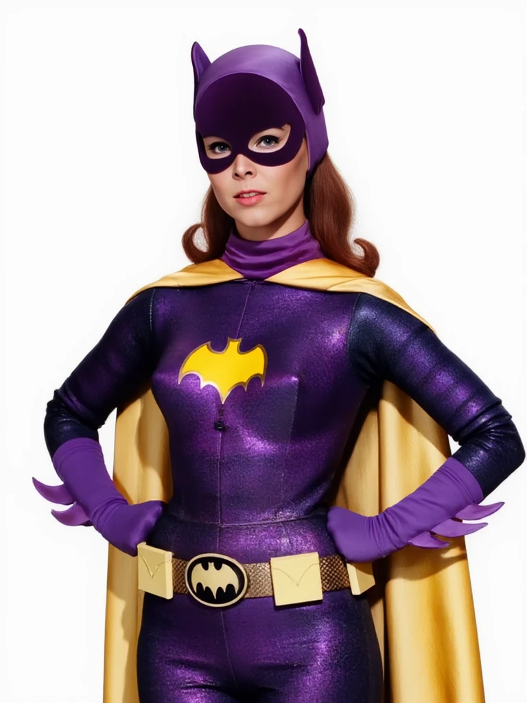 (full body:0.7), photorealistic photo of Batgirl, looking at the camera, realistic, (masterpiece:1.1), (best quality:1.1), beautiful, (intricate details), unity 8k wallpaper, ultra detailed, aesthetic, perfect lighting, <lora:60sBatgirl_V2-000008:0.8>