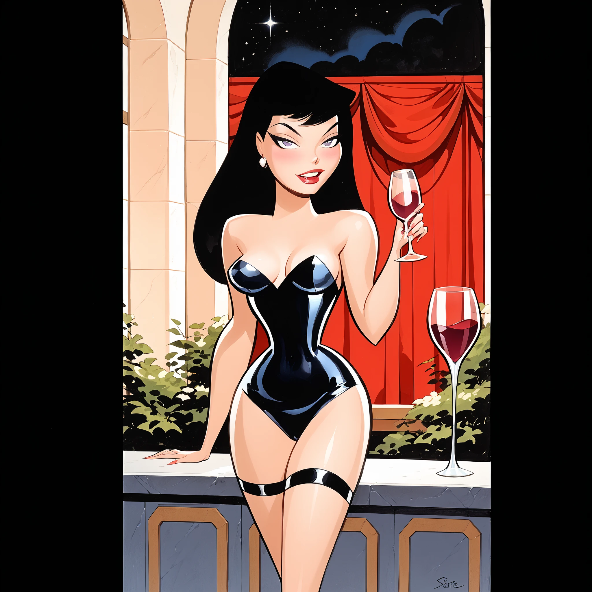 Lois Lane sexy, UHD, Long black hair hair, seios grandes, very revealing sexy outfit, langerrie brace black garter At night, in a medieval mansion , pose sexy, sentado em um trono , pernas abertas, Drinking wine from a glass ,
