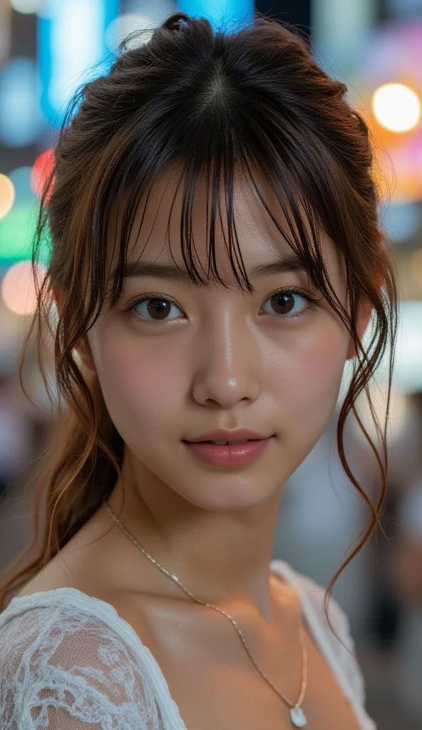 (masterpiece:1.3), high resolution, ultra detailed, extremely detailed CG unity 8k wallpaper, realistic, photo-realistic, RAW photo, beautiful detailed face, pale skin, realistic glistening skin, detailed cloth texture, detailed hair texture, Perfect body, Beautiful Face, accurate, Anatomically correct, Highly detailed face and skin texture, natural neck length, (beautiful hands), (fair skin:1.1), (well-aligned teeth:1.1), (Sweaty skin:1.2), 
BREAK, 
Detailed eyes, symmetric eyes, Light Brown eyes, Double eyelids, Thin eyebrows, (Glossy lips:1.4), ((A face with waiting for a kiss:1.2)), (blush:1.1), (A sparkling small hair accessory:1.1), (beautiful smile:1.1)
BREAK, 
(A classy and Cute woman:1.3),(, , :1.4), 
BREAK, 
medium large , slender figure, firm abs, 
((updo hairstyle, Dark blonde hair, wavy hair, long hair, asymmetric bangs:1.2)), (looking at viewer), (cowboy shot:1.2), From above, 
BREAK, 
((Sitting side by side on the backseat of a office)), (((A view of Tokyo outside the window at Night:1.3))),