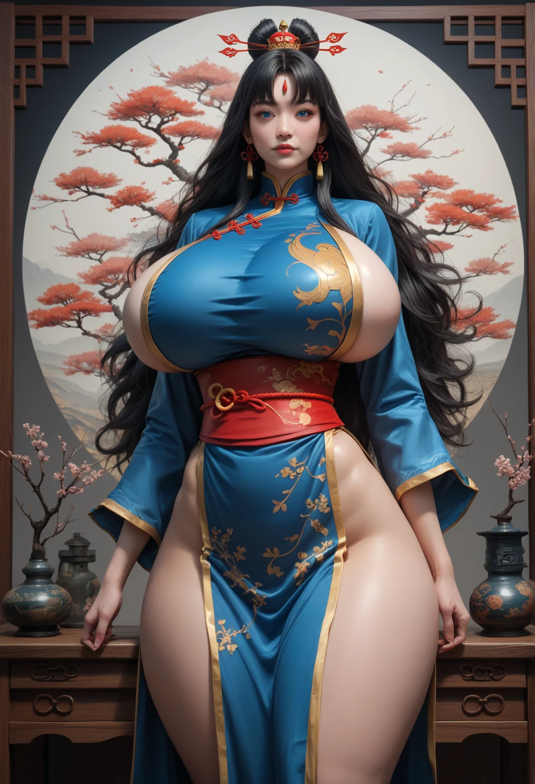 nighttime,full body,KOF:Mai Shiranui ,(((Wearing Transparent ancient Chinese palace embroidery clothing;Golden lace))), Jewelry ,Elegant sitting posture,Masterpiece,best quality,official art,extremely detailed, 3D, Cinema 4D,8k,photorealistic:1.4, ( ##color-tattoo ##,color-tattoo, ~+color-tattoo:1.6),(Perfect female curves, huge stacked breast),(A  gaze), Facing the camera, Pink lips,Delicate fingers and hands,magic hour, Rembrandt lighting, front lighting and fill lighting, hard shadow,sweet, ,