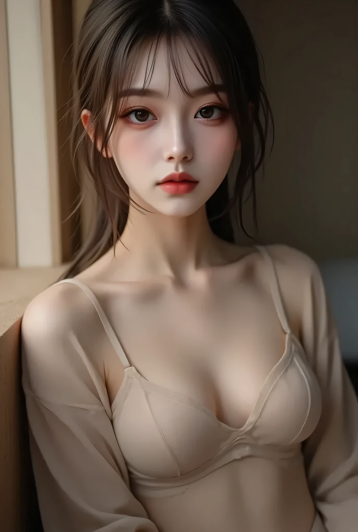((beste Quality、8K、masterspiece:1.3))、sharp-focus:1.2、(ultra beautiful face:1.0)、(Slender Abs Beauty:1.0)、(shinny skin:1.0)、photo realisstic、black haired、Realistic pupils、Video Lighting、High-definition eyes and face、Video Lighting、(cowboy-shots:1.3)、jacket、(Korean Cute Actress)、from front view
