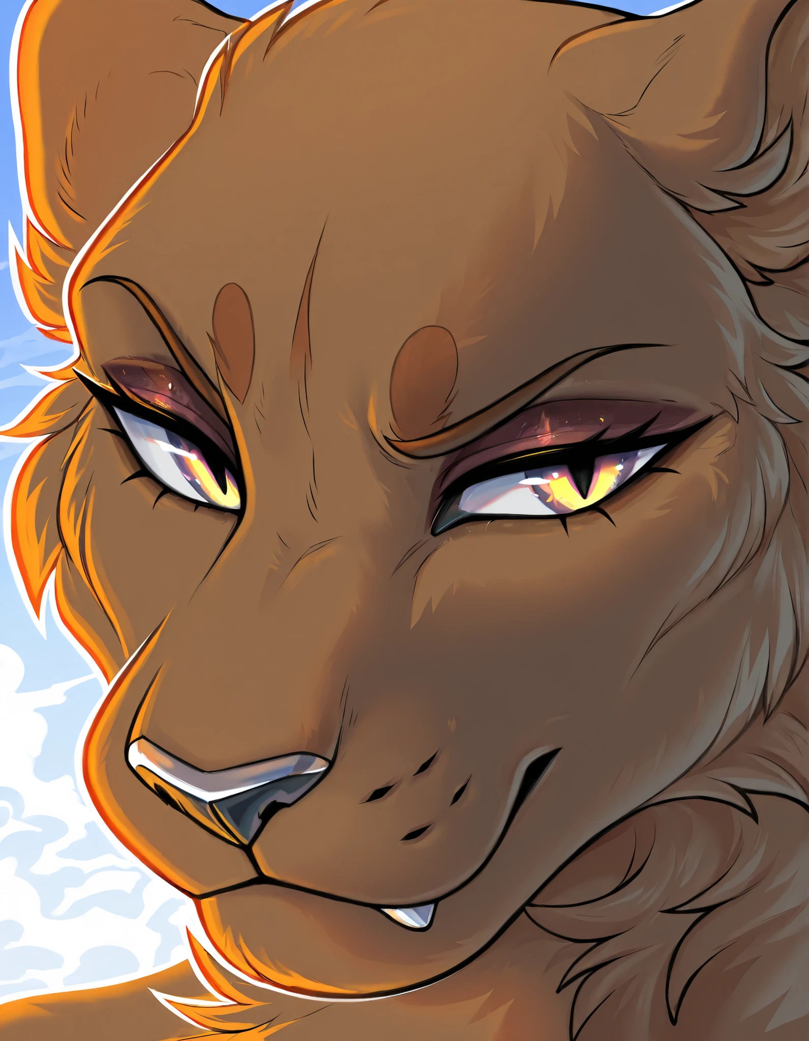 chrome fur, chrome boddy, metalic fur, chrome panther, close up ,furry anthro, exuding heat, heatwaves, detailed eyes