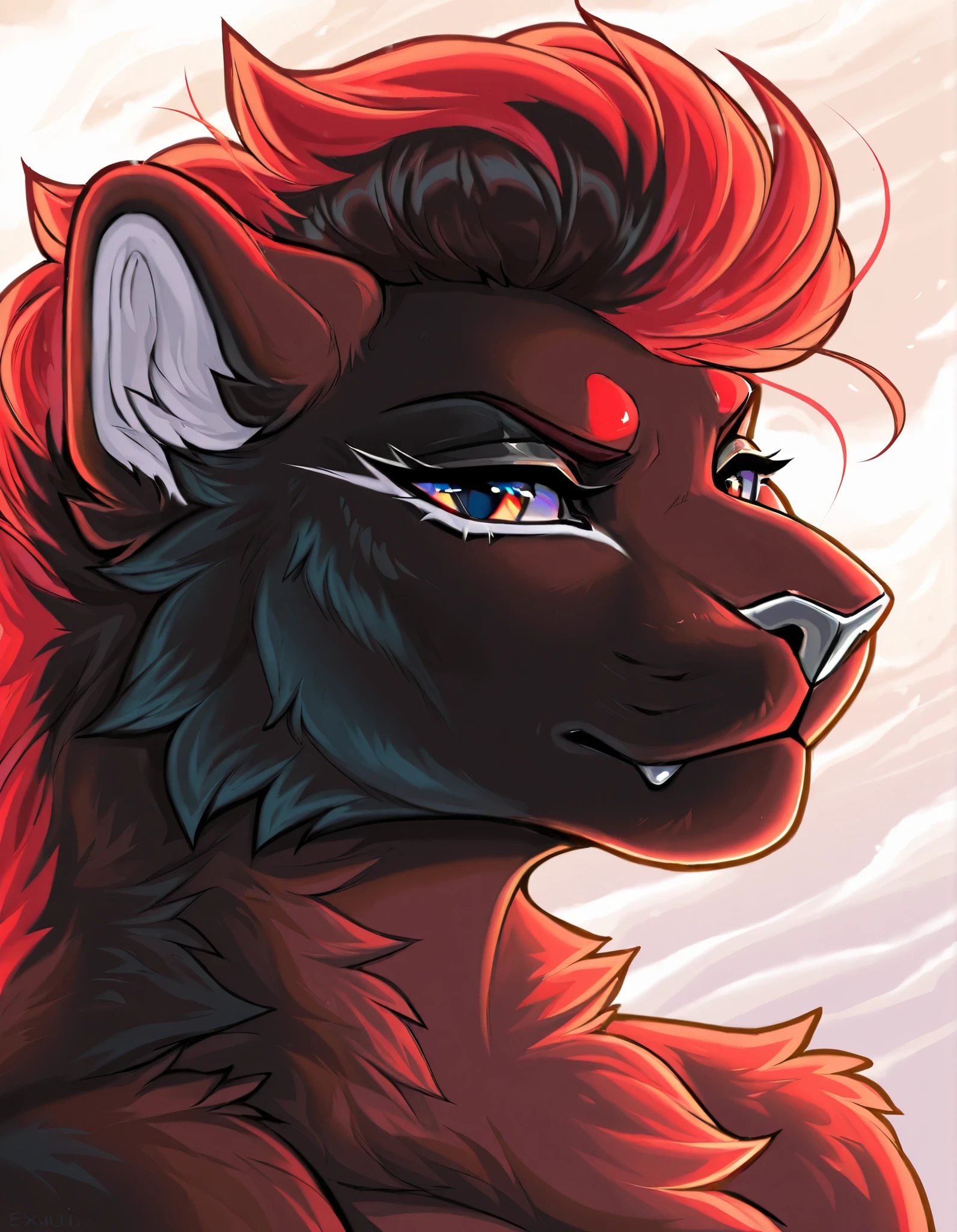 chrome fur, chrome boddy, metalic fur, chrome panther, close up ,furry anthro, exuding heat, heatwaves, detailed eyes