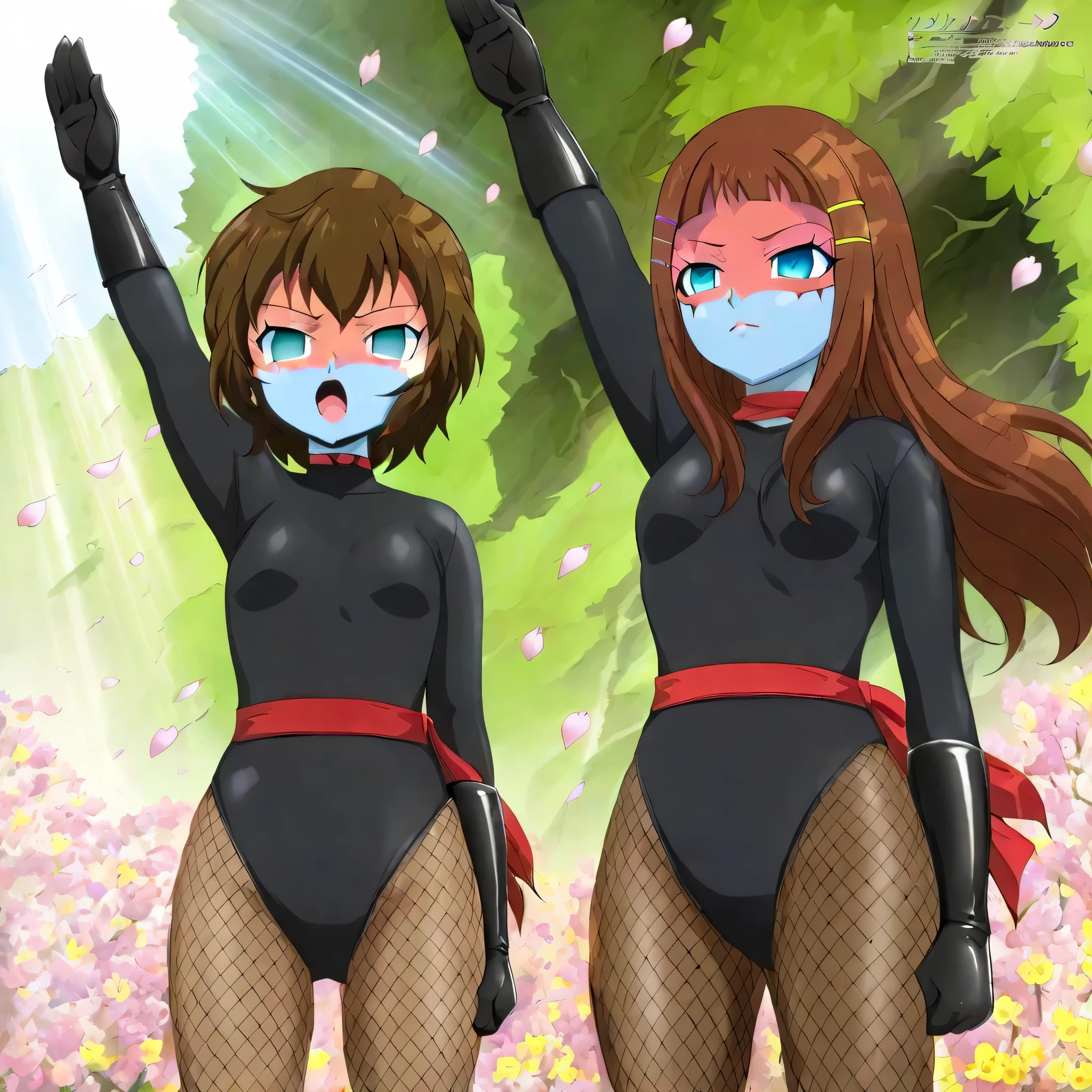 dark persona, shocker, (((blue skin))), colored skin, (((red sash))), makeup, zzAyakaOtsuki, smile, open mouth, serious, serious expression, 