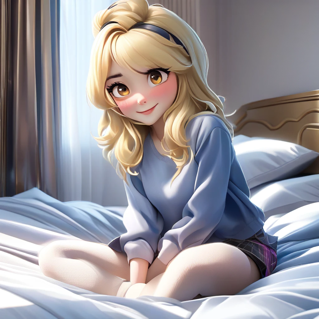 score_9, score_8_up, score_7_up, score_6_up
<lora:MPPeach:1.0>
MPPeach, 1girl, blonde hair, long hair, blue eyes, looking at viewer, cute, solo, full body, bedroom, socks, soft lighting, warm lighting, arm under chin