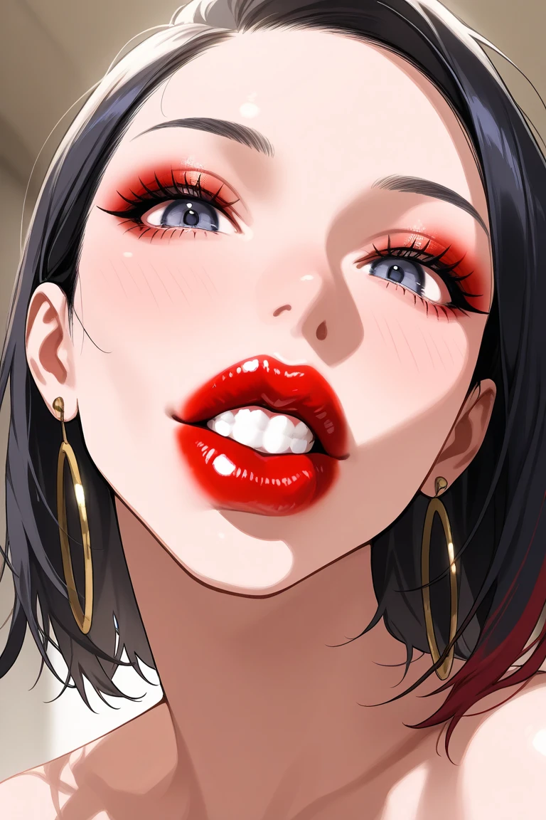  big , , 1 girl, open mouth, saliva, drooling, wet,  on mouth,  on tongue,  on face, big boobs, big ass, big thighs, blush, crossed-eyes, front view, looking at the viewer, , , rolling eyes, tongue, rangiku matsumoto