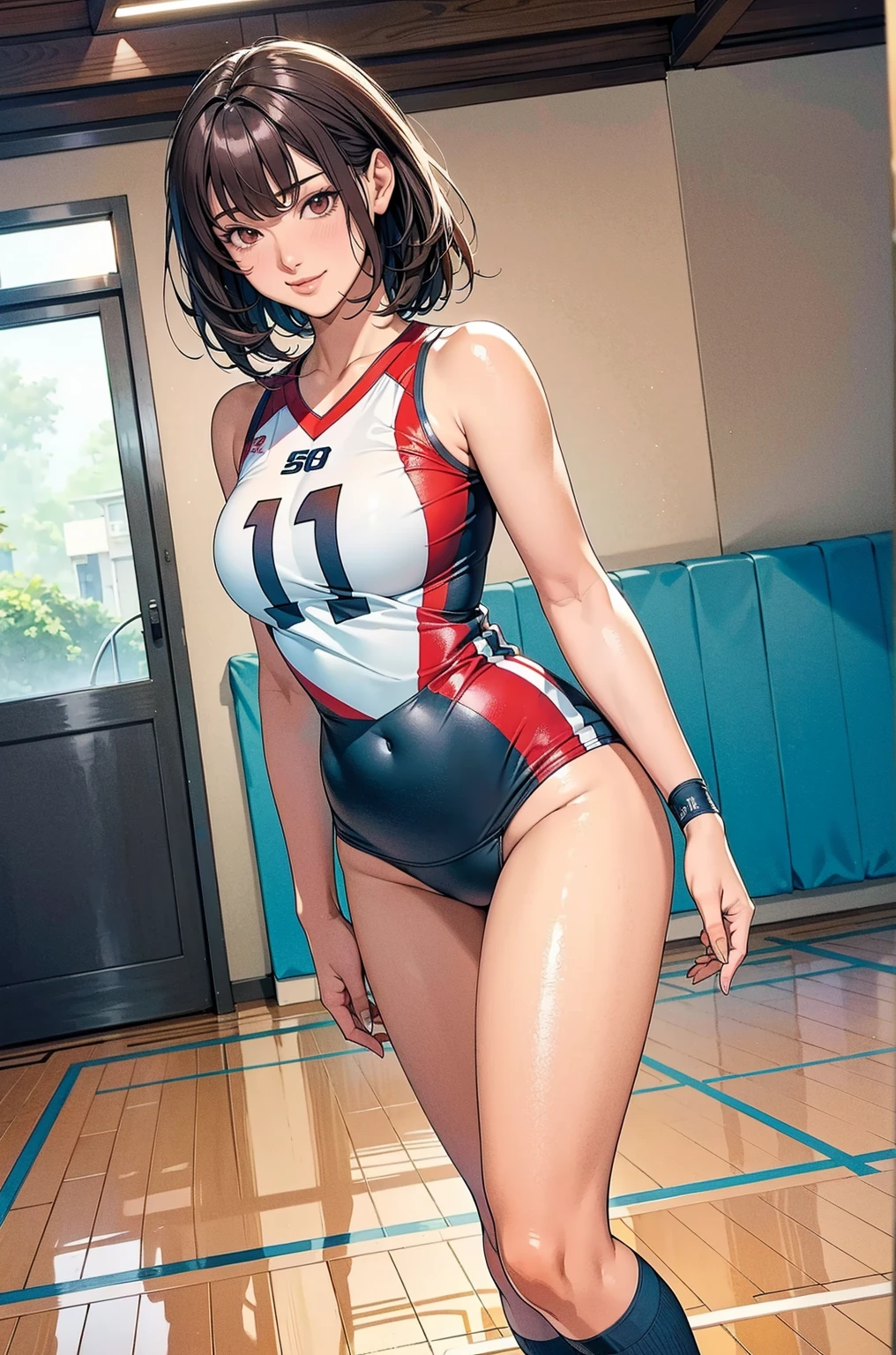 (best quality, masterpiece), 1 girl, pose, track and field athlete,large breasts,trained abs,nice legs,in track and field,detailed beautiful face,detailed eyes,detailed hair,detailed clothes,detailed realistic skins,