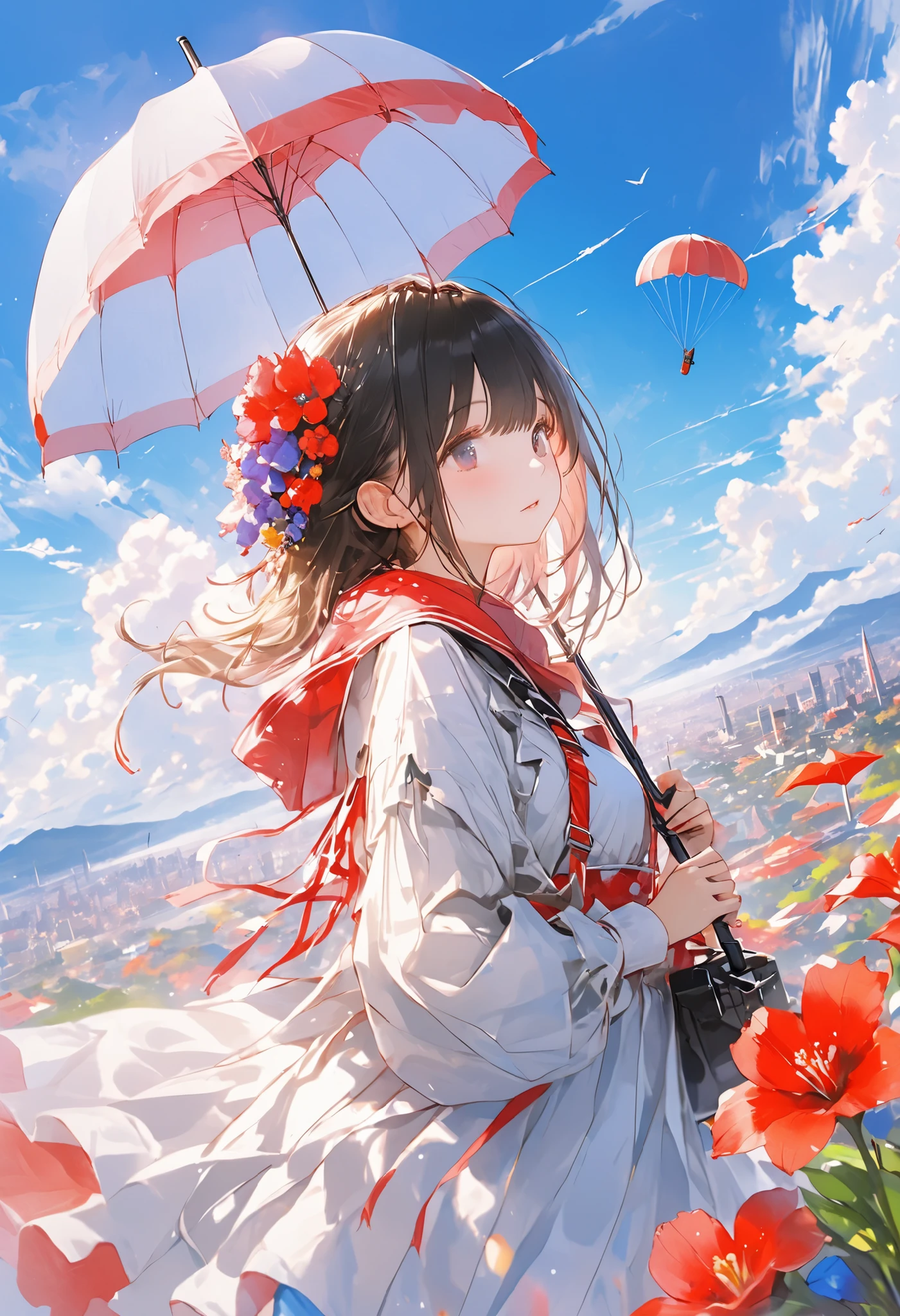 Parachute Day、Expansive Skies and Colorful Umbrella Flowers、A moment of suspense between free fall and graceful landing