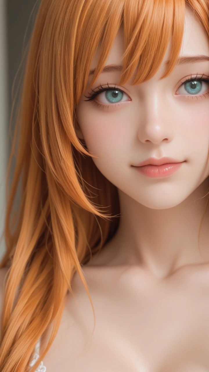 1  girl, showing  breasts, star eye, blush, perfect lighting, Red hair, Eyes red, engine unreal, side lighting, face detailed, bangss, shining skin, simple background, darkness background