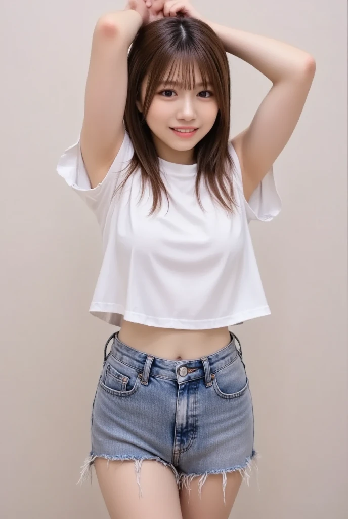 Japanese female, (underweight), (flat ????? best quality:1.5), 30 years old, (cheerful grin:1.3),
midriff,