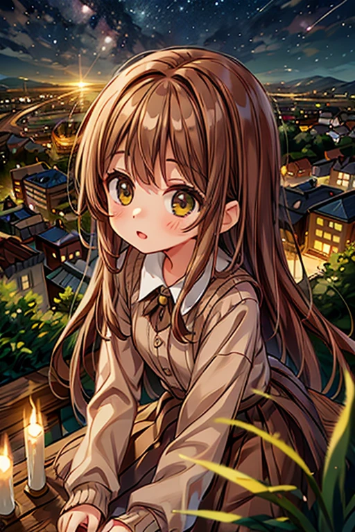 Red, brown, gold, gold hair、Golden Eyes、Hair tied up、One good looking girl、solo、anime、Checkered 、Ruffles on the skirt、camisole、camisole、Lightweight cardigan、Black knee-high socks、Wearing a baseball cap、Ribbon、Ribbon on waist、Teeth are visible、Sunset sky、Cumulonimbus、Silver coin necklace、shine、From above、Sparks are flying、tunnel、Cobblestones、Hands in pockets、waterfall、Clear Stream