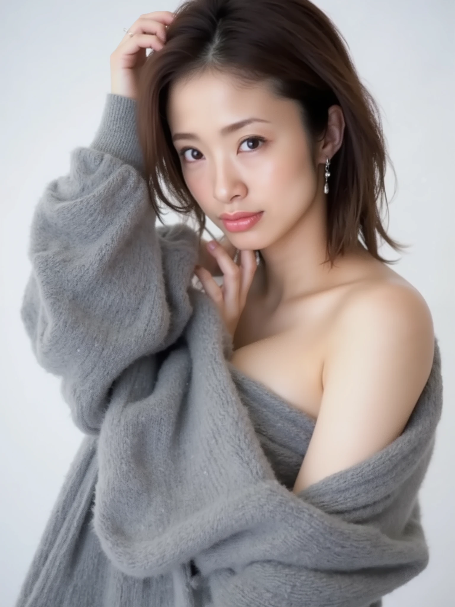 ((nsfw,big boobs,(hand knitted scarf only:1.5, ), semi-long hair, chest,((Ultra Fine Shiny Lips)),japanese,(Picture,high definition,8k),(sexy pose), beautiful hand skin, fine skins,Beautiful , , Face,Open Your Eyes,embarrassed face,)) cowboy shooting,beautiful snowy scenery,outdoors,open legs,beautiful vagina、Nice