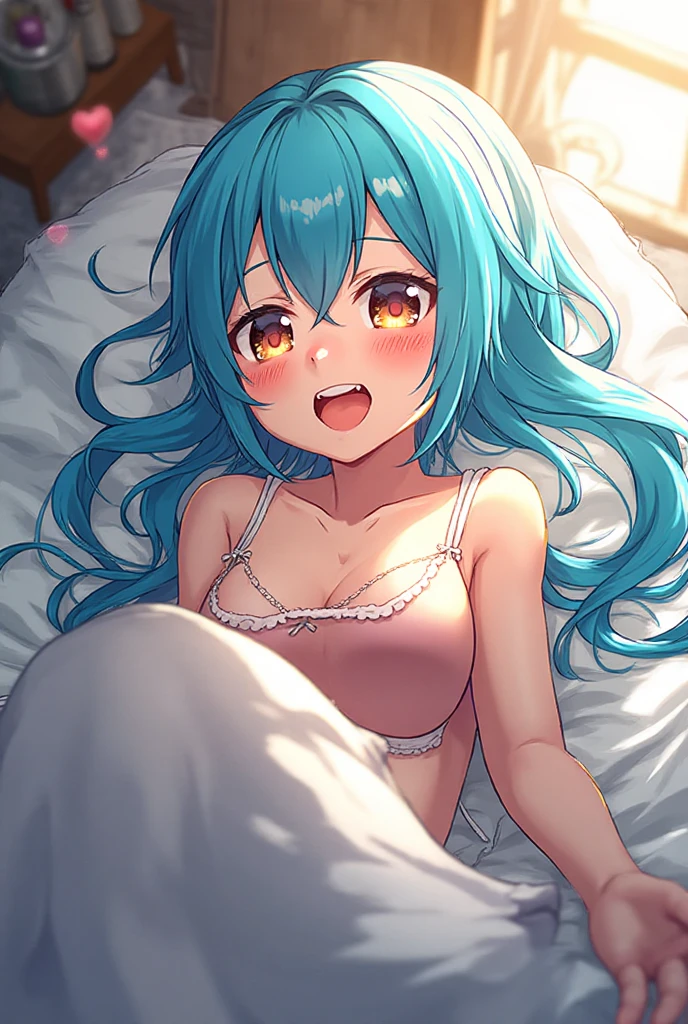 Second Dimension、Adult sister、From above、On all fours、sit、bed、Normal chest、Nipples、Thick thighs、smile、Open your mouth、Red cheeks、Green Eyes、desire、lure、Float your heart、Completely naked、Long Hair、Light blue hair、Sweat、Chubby、Plump、Breast milk、valley、Semen on chest、Completely naked、Sigh、Dark Room、Stand lamp