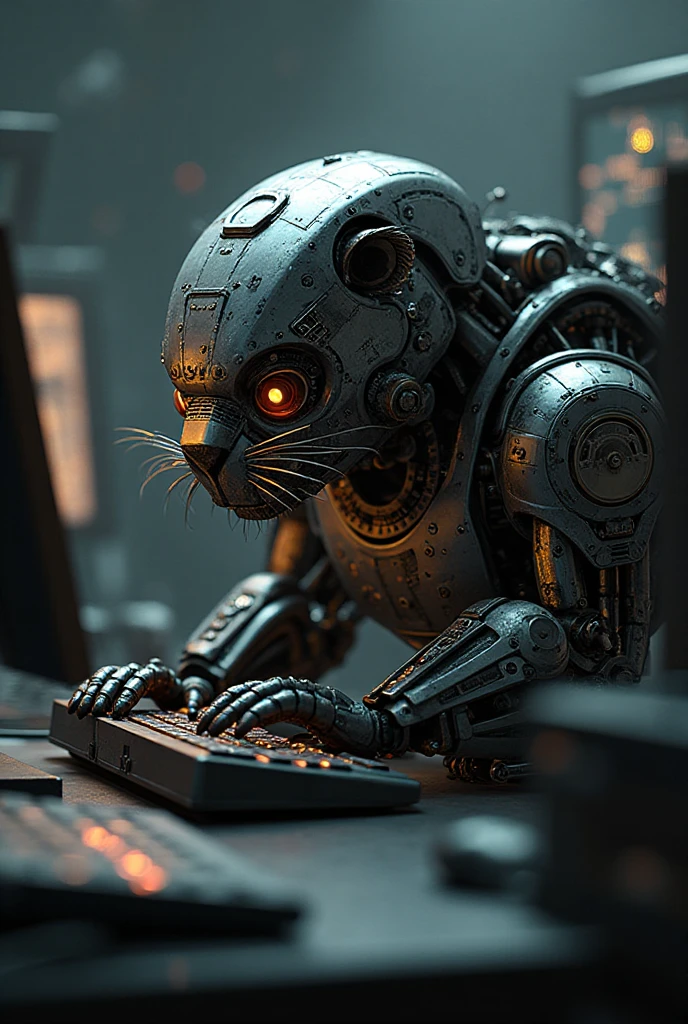 The robot beaver at the computer is typing - SeaArt AI