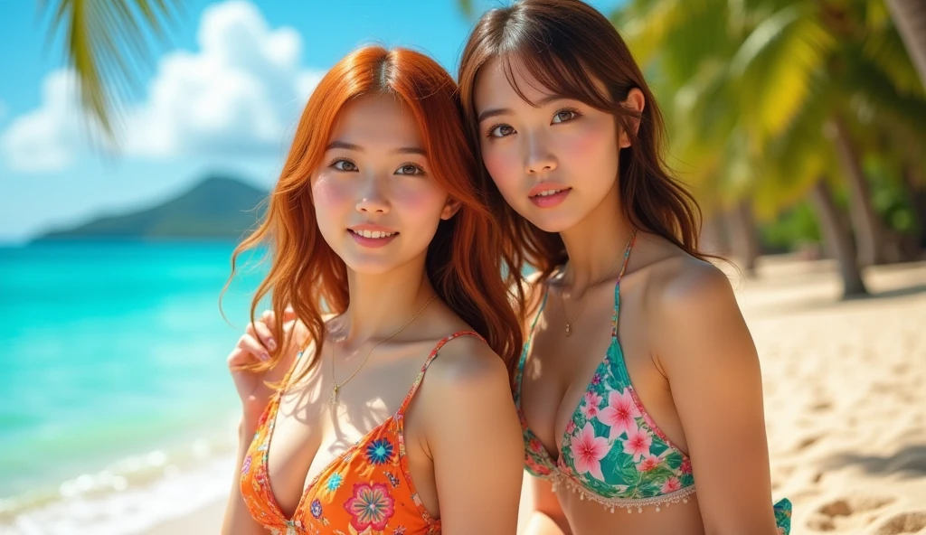 Sandy Beach、smile、18-year-old girl、Shaggy Long Hair、lift the hem of the skirt、Back view、、