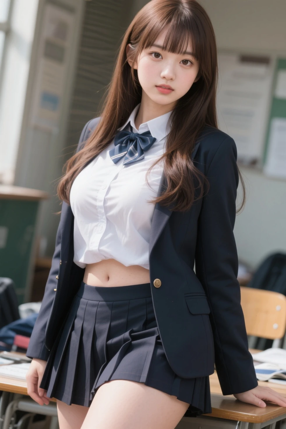 Dark blue high socks　majicMIX Real、(Raw-Photo:1.2)、(Photorealcitic:1.4)、The beauty of beautiful details　Delicate  expressions、a blond、((I can see the ))(Squatting  shot)piercings　eyeslashes　beautiful delicate eyes、huge file size、extremely highly detailed、Hight Resolution、transcendent beauty　Top  Quality、​masterpiece、、(Japanese girls' high school uniform))、very detailed expression　 majestueux、delicate detail、Highly detailed  video lighting、17 year old girl、front-facing、((dynamicposes)))、(Sitting on legs with bent knees))、pleatedskirt、Blazer coat、Sexy upper eyes、boxer shorts、