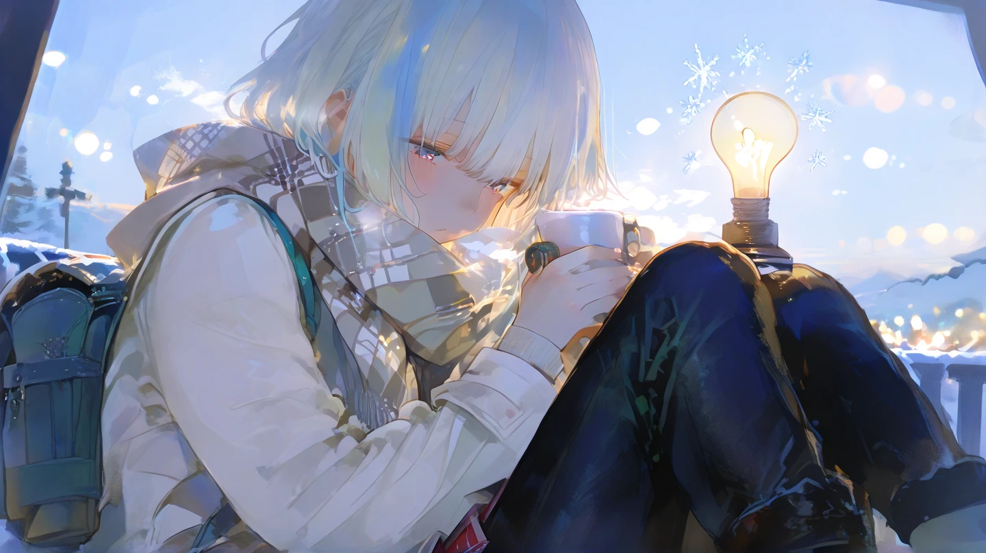 (((1 person　Gray Hair　Sit on the sofa　Crossing your legs　blue eyes)))　((High resolution　short hair　hoodie　Black Skirt　Rin々Funny face))　((Close-up))　((Blue butterfly　Asahi　Shining Aura　Catch the wind　Holding a cup　Drink coffee))　(smile　Bathed in light)　Shining Background　Shining Edge