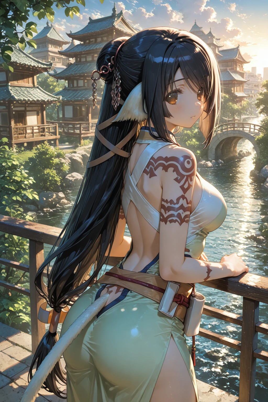 Yodhihide Fujiwara, Takeshi Markawa, Surreal, mysterious, bizarre, fantastical, fantasy, Sci-fi, Japanese anime, kung fu action movie shooting site. Beautiful girl who uses Bajiquan to fight villains in a  slit cheongsam. Perfect voluminous body. The big man is blown away by the body slamming. Both the film crew and the director are surprised. Uplifting, detailed masterpiece hand drawings action poses