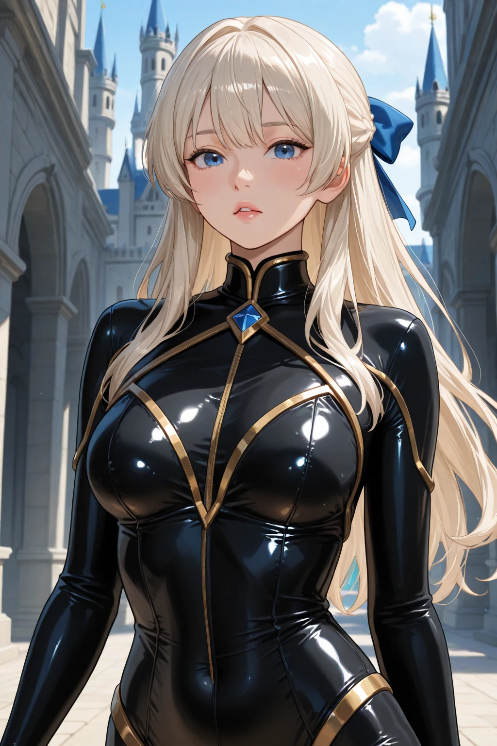 Fine illustration, ultra detailed, highres, from front, , 16years_old girl, elegant pose, black_dress, ????????, silver long hair, extream beautiful and delicate girl, scenary world, detailed ???????? with glittery decoration of dress, detailed embroidery, extremely layered frills, detailed texture, detailed pattern, room background,