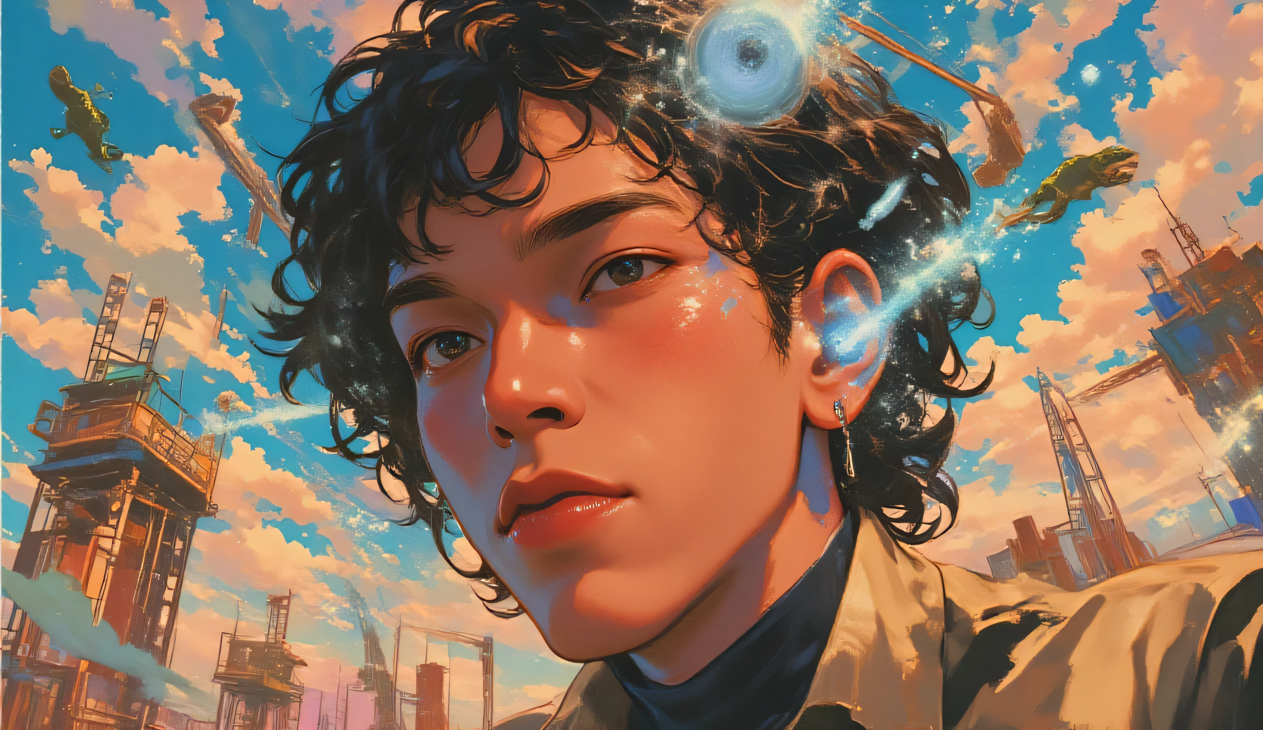 HOMEM LATINO AMERICANO, NEGRO DE PELE PARDA, surrounded by glowing orbs of azul and cinza energy, guindastes flying around him, e símbolos abstratos como lagartos e formas geométricas. sua expressão é profunda, introspectivos — representando “O mundo interior LGBTQIAPN+”. A composição parece uma nova capa de álbum, a contemporary mixed-media colagem with surreal elements, alta definição, texturas detalhadas, equilíbrio artístico e poderosa presença emocional. título: 'Olhe para mim'. paleta de cores: ARCOÍRIS.   Crazy woman by tatuagem Artist ,O homem disse 「Qual design você usa」,preto,cinza,azul, surreal colagem ARCOIRIS、a contemporary artistic colagem、colagem artwork、  nova capa do álbum  、 Ótimo trabalho !! 、digital colagem、(colagem )、colagem art、contemporary colagem、mixed media colagem、  surreal +      is alta definição 、  Estilo surreal、conversível、    Chame-o de Mundo Interior de arte、olha pra mim、tatuagem, tatuagem Machine , Catálogo de Design ,Lagarto , Alinhamento ,guindastes, esferas de energia brilhante