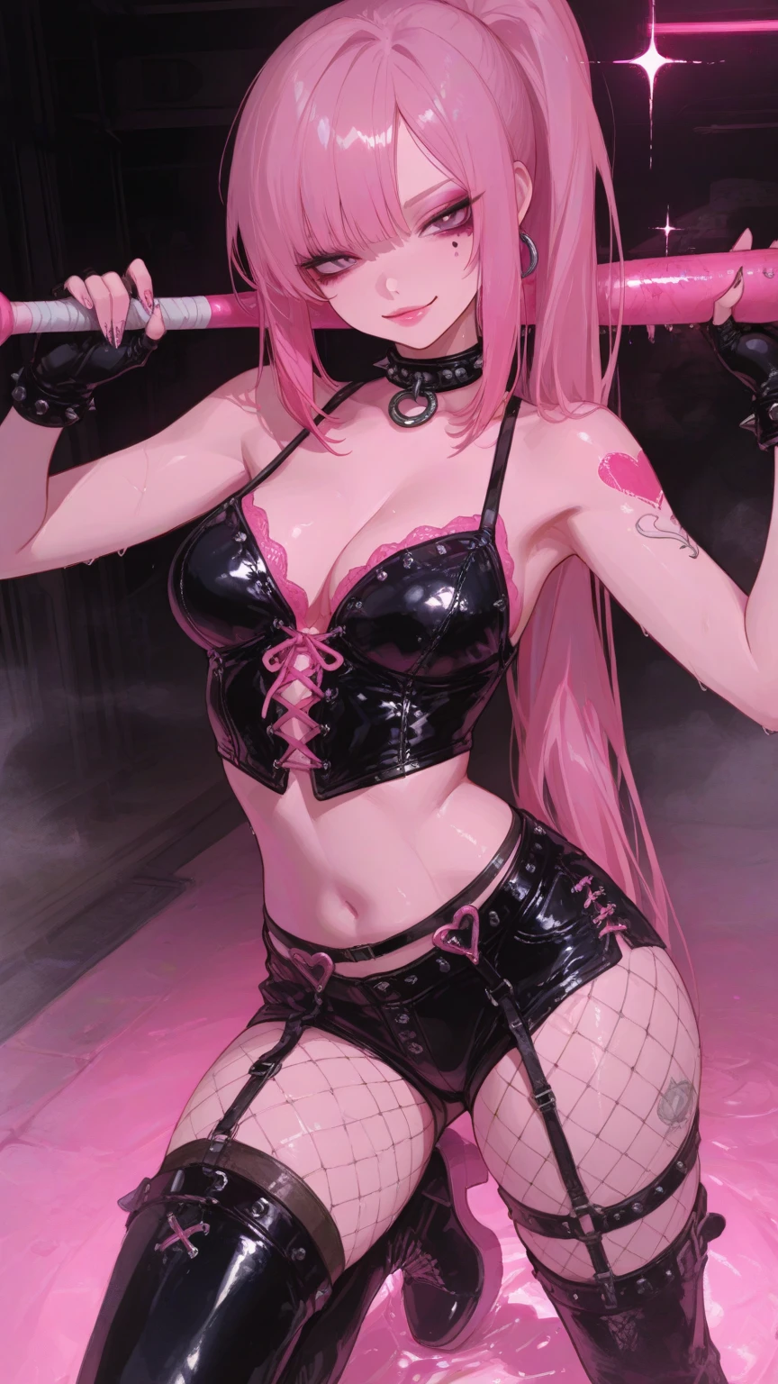 Pink hair. Pigtails. Miniskirt. Earring. Devil's wings. ?????. Fallen angel. Yami Ochi. Evil chi. Devil. Infant. Enchantress. Luminous eyes. Universe. Heart-shaped vacant ?????. Kama of the Grim Reaper. Scythe. Heart logo. Close your eyes and kiss. Large Kama weapons. Blush. The devil's tail. Close one’s eyes. Broken milk. Glasses.