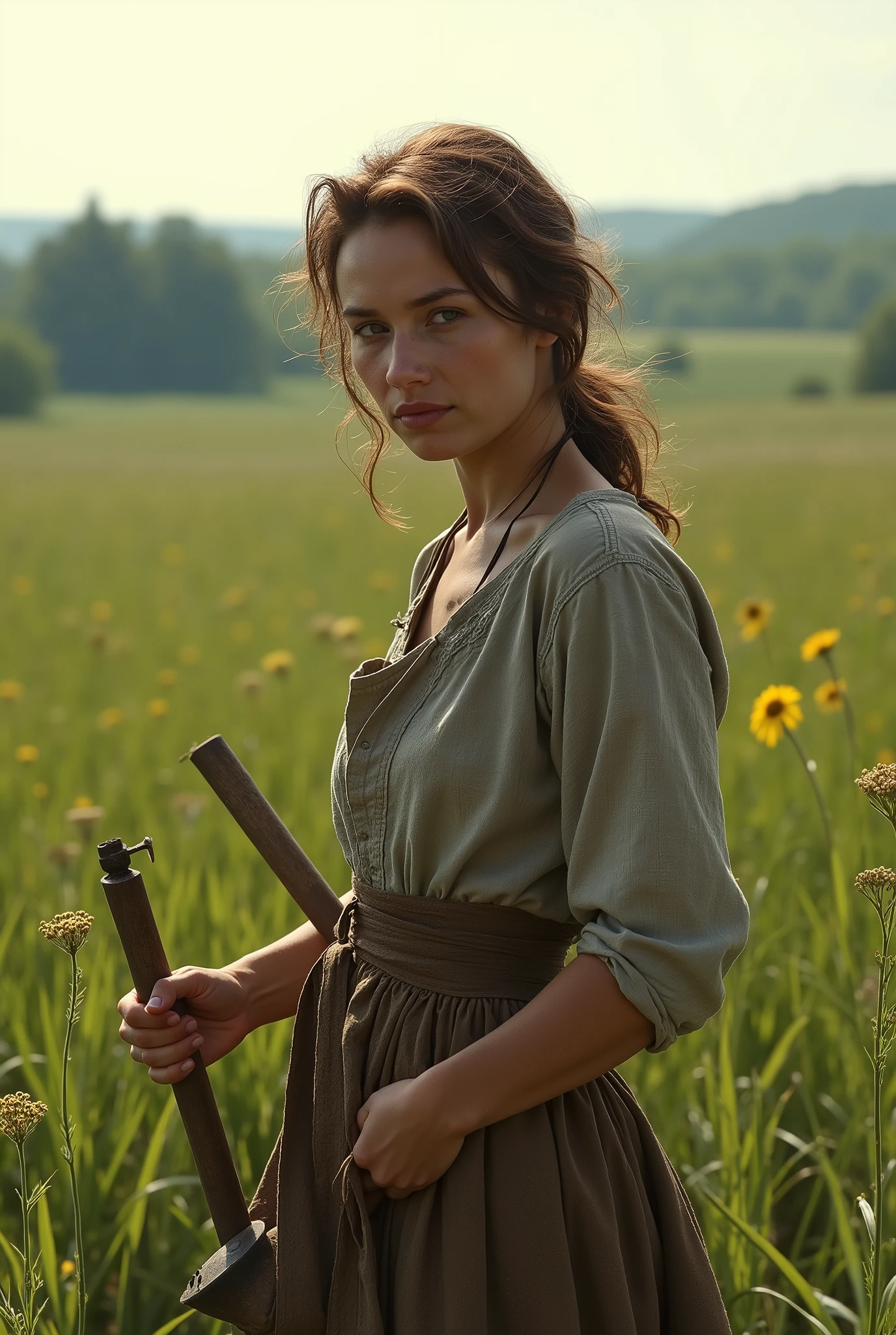 Young Polish peasant woman living in 1943,  She's in the field 
