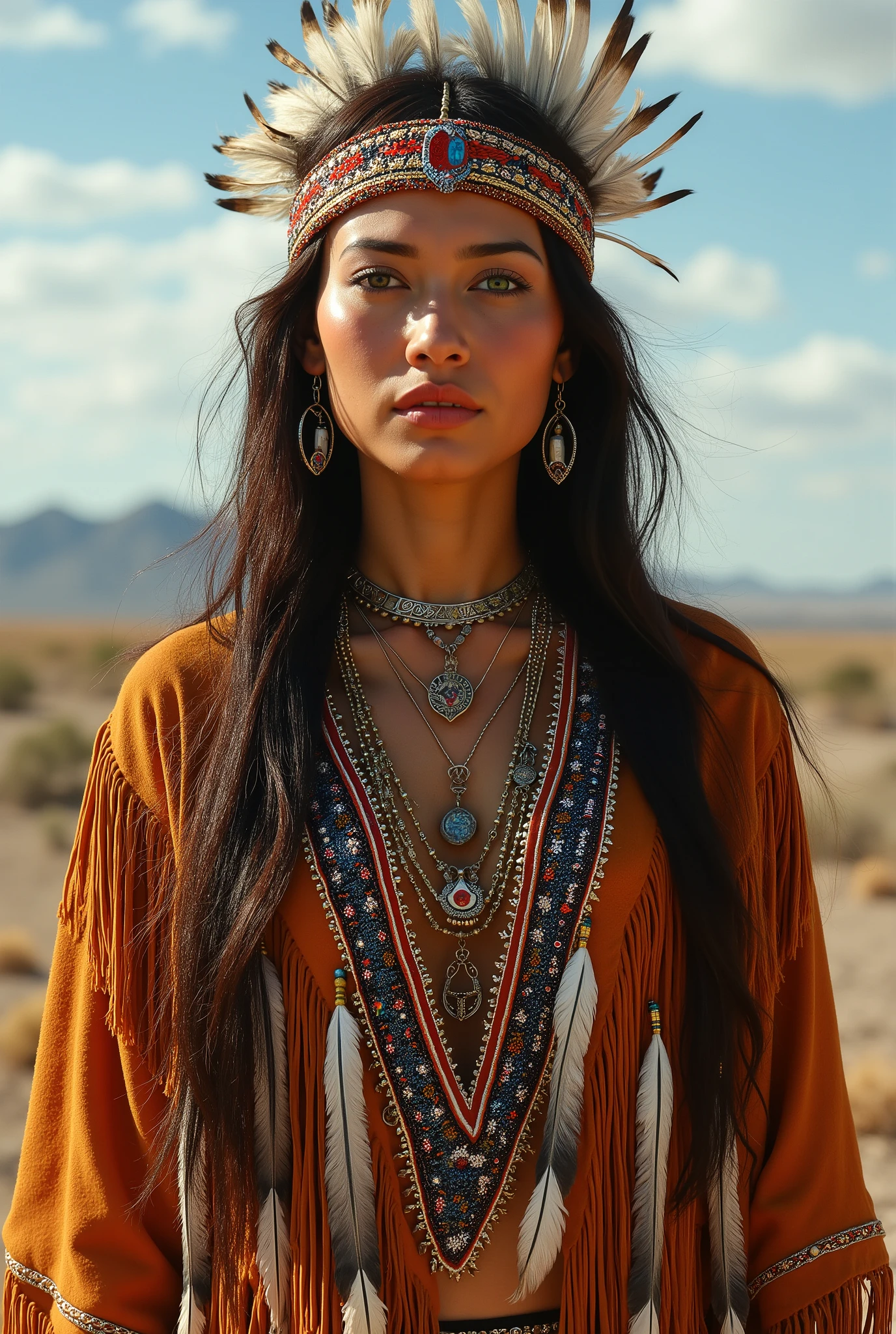 Woman wearing Native American clothing 