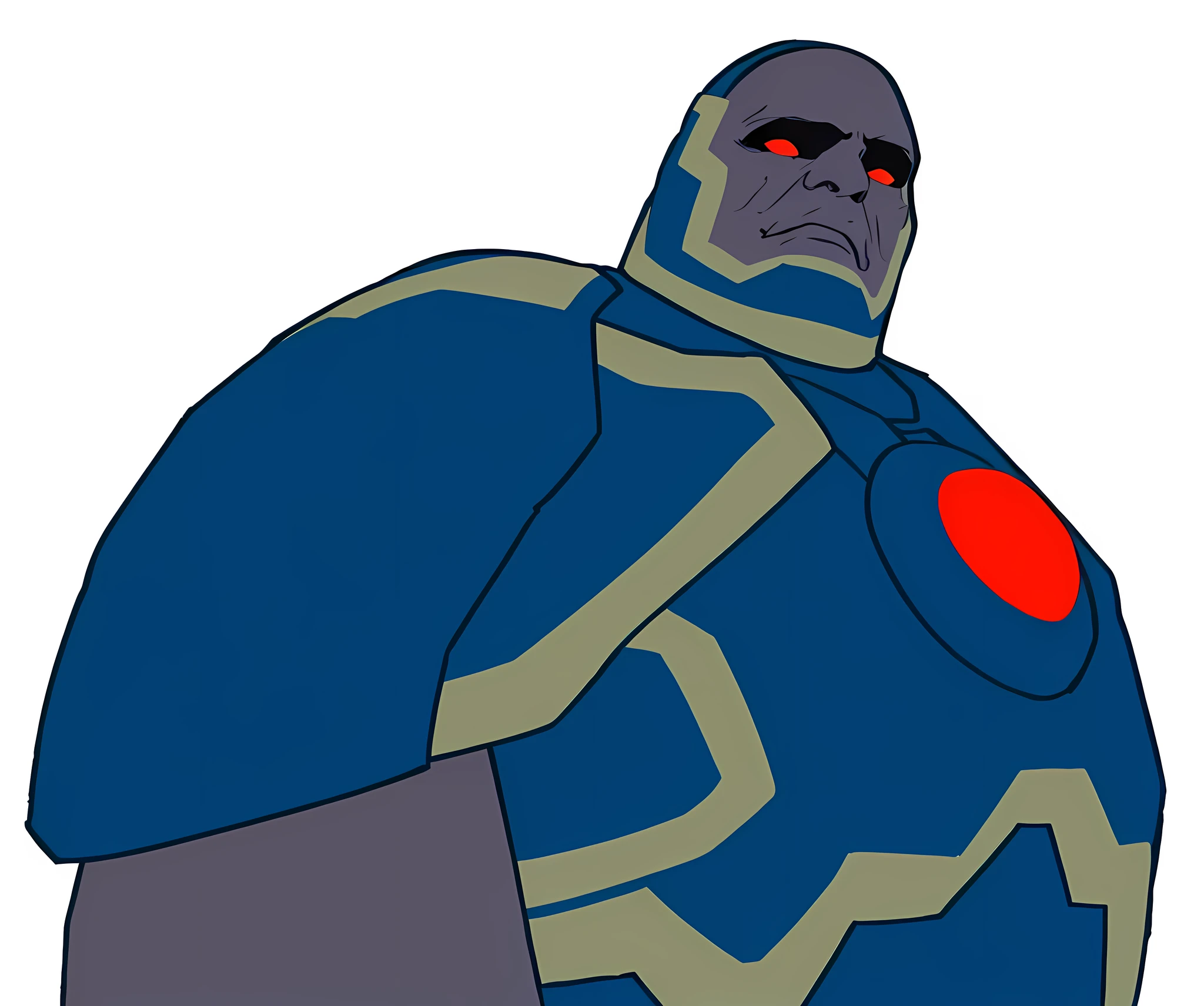 A rocky-skinned alien, olhos vermelhos, wearing a dark blue suit (DARKSEID FROM DC COMICS GHIBI VERSION)