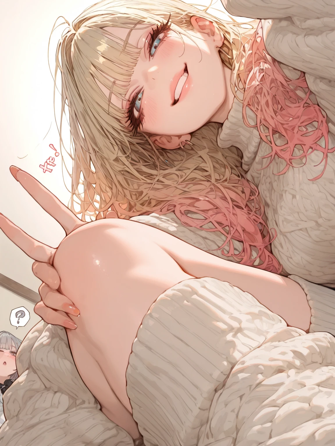 Missionaries, ,  One girl, Lie in, Completely , , , No correction, smile, Mouth closed,  blush, piledriver, Lying on your back,