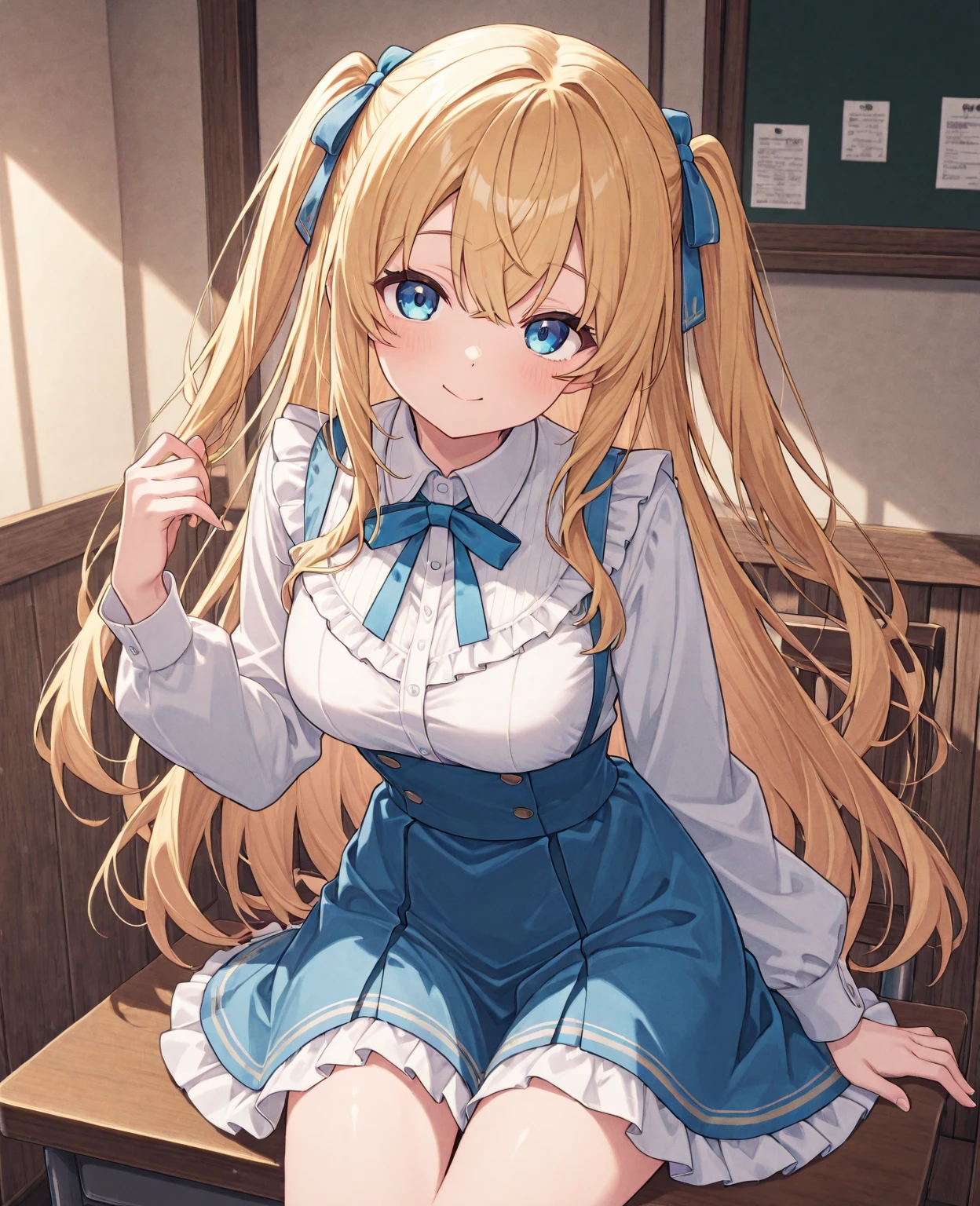 1girl in, (No Panties),(OPEN twat), length hair, blue eyess, blonde hair, diadems, sitting on, I don't wear any underwear、A pose where you can be seen from below、Spreading legs with both hands、full view, doress, the bow, The card, pinafore, shairband, PlayingCards, looking at the viewers, shortsleeves, the bow of the hair, blue hairband, a smile, red blush, hand on own face, blue dress, alice(alice in Wonderland), hair between eye, a chair, Black pantyhose, blue the bow, a throne, puffy sleeves, Put your hand on your cheek, bangss, apron dress, shortsleeves, bow ribbon、very long hair、mini crown、foot out of frame、frilld、white pinafore、:q、​masterpiece、top-quality、((lifted skirt、Pussy、camel's toe)))、SEX、NFSW、anus,
