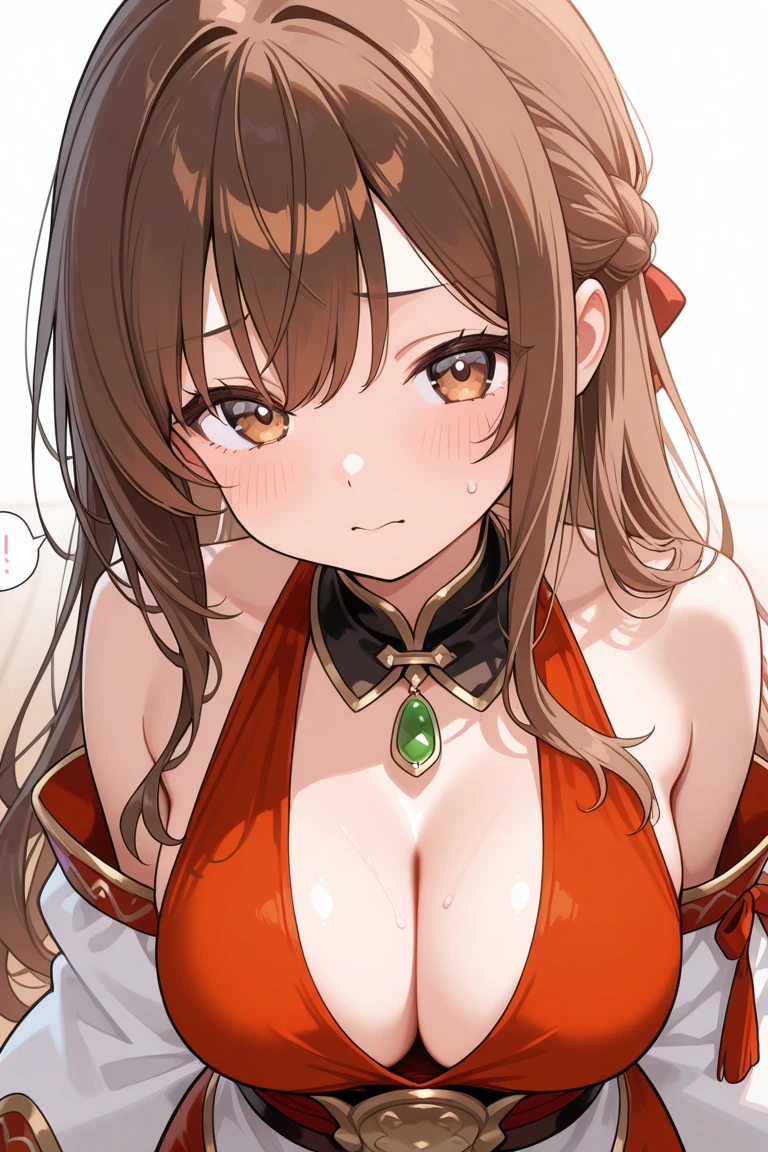 Gorgeous huge ????? woman, 24 years old, brown long hair, smug face. Highly detailed, anime.