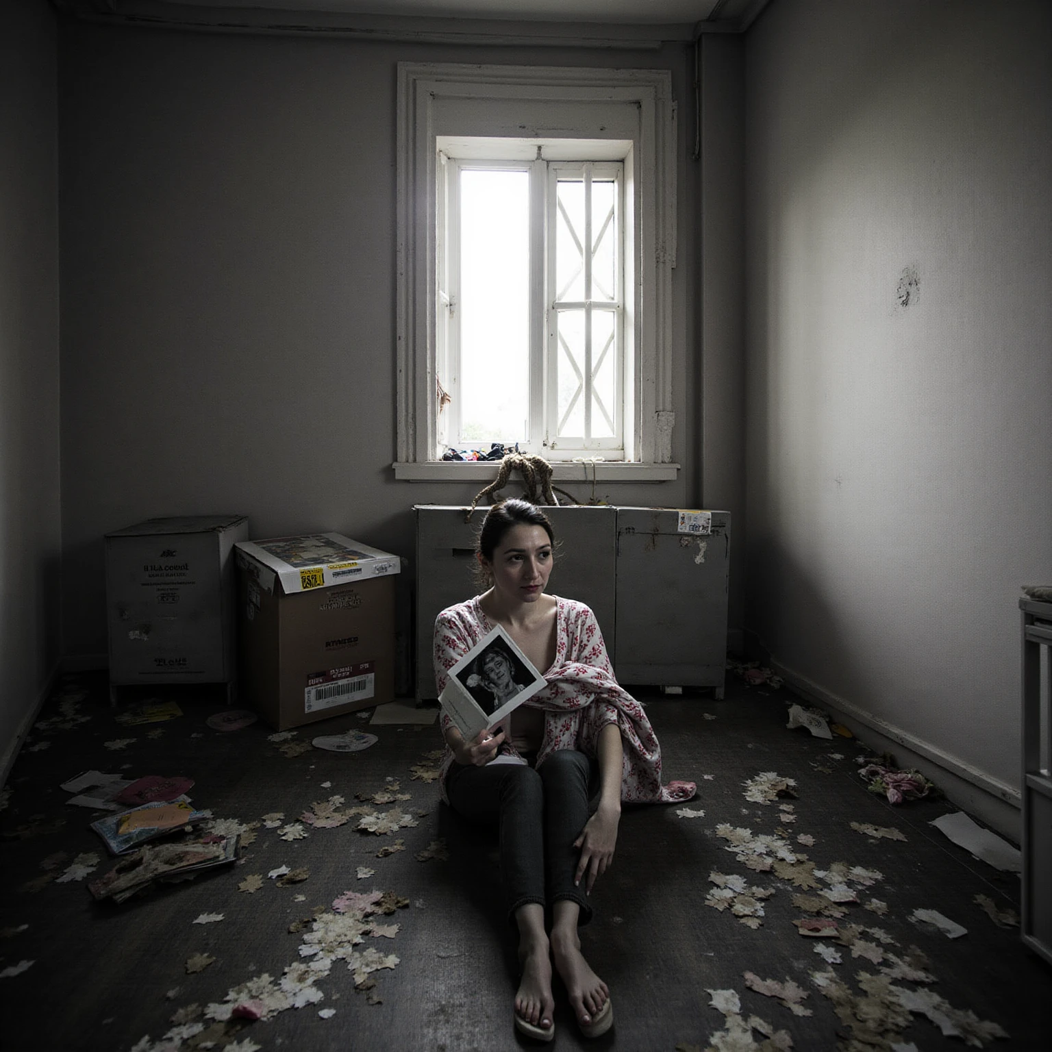 Arte de Fantasia Negra de (Grão de imagem detalhado e nítido)
An Oscar winning movie for Best Cinematography a woman sitting on the floor with perfect feet in a escuro room in a creepy house at night Kodak Motion Picture Film Style, escuro, temperamental, escuro fantasy style