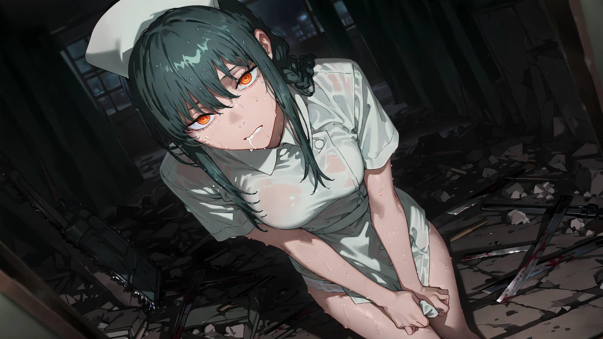 Yandere girl locked up a guy with short hair and green eyes. in the basement 
